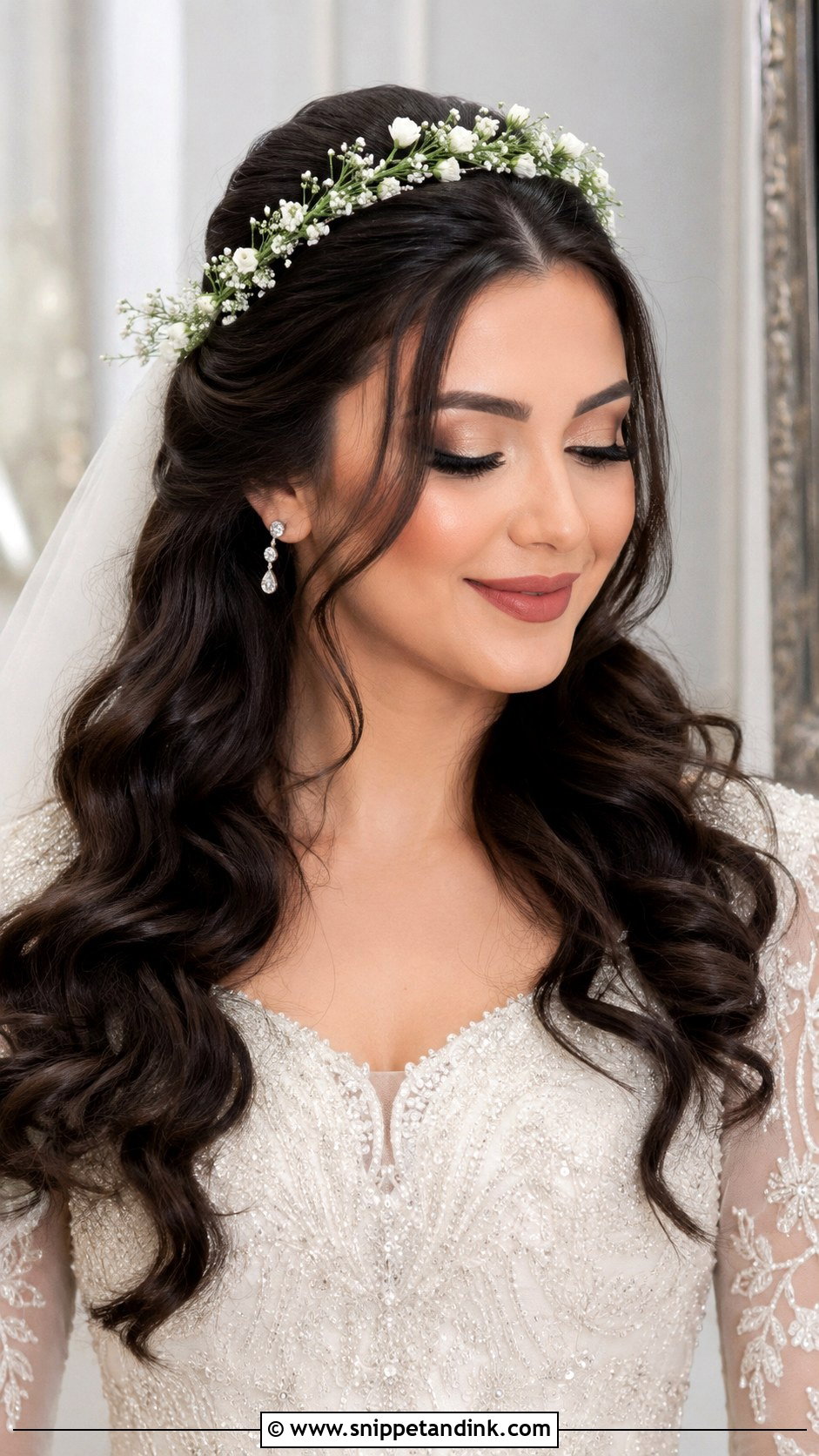 Bridal Hairstyle With Floral Tiara - Snippet and Ink - 25 Muslim Bridal Hairstyles