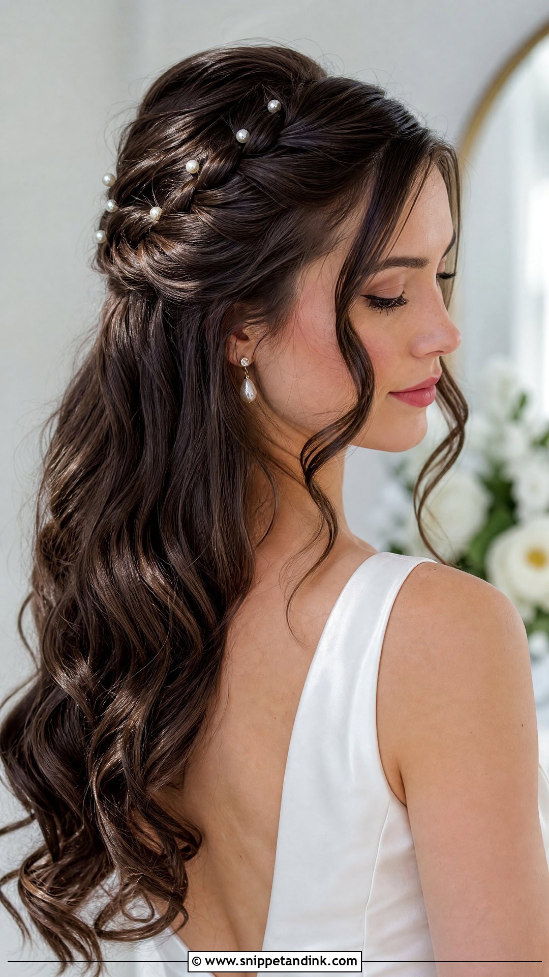 Bridal Half Up Braids With Pearls - Snippet and Ink - 15 Bridal Half-Up Half-Down Hair Braid Ideas