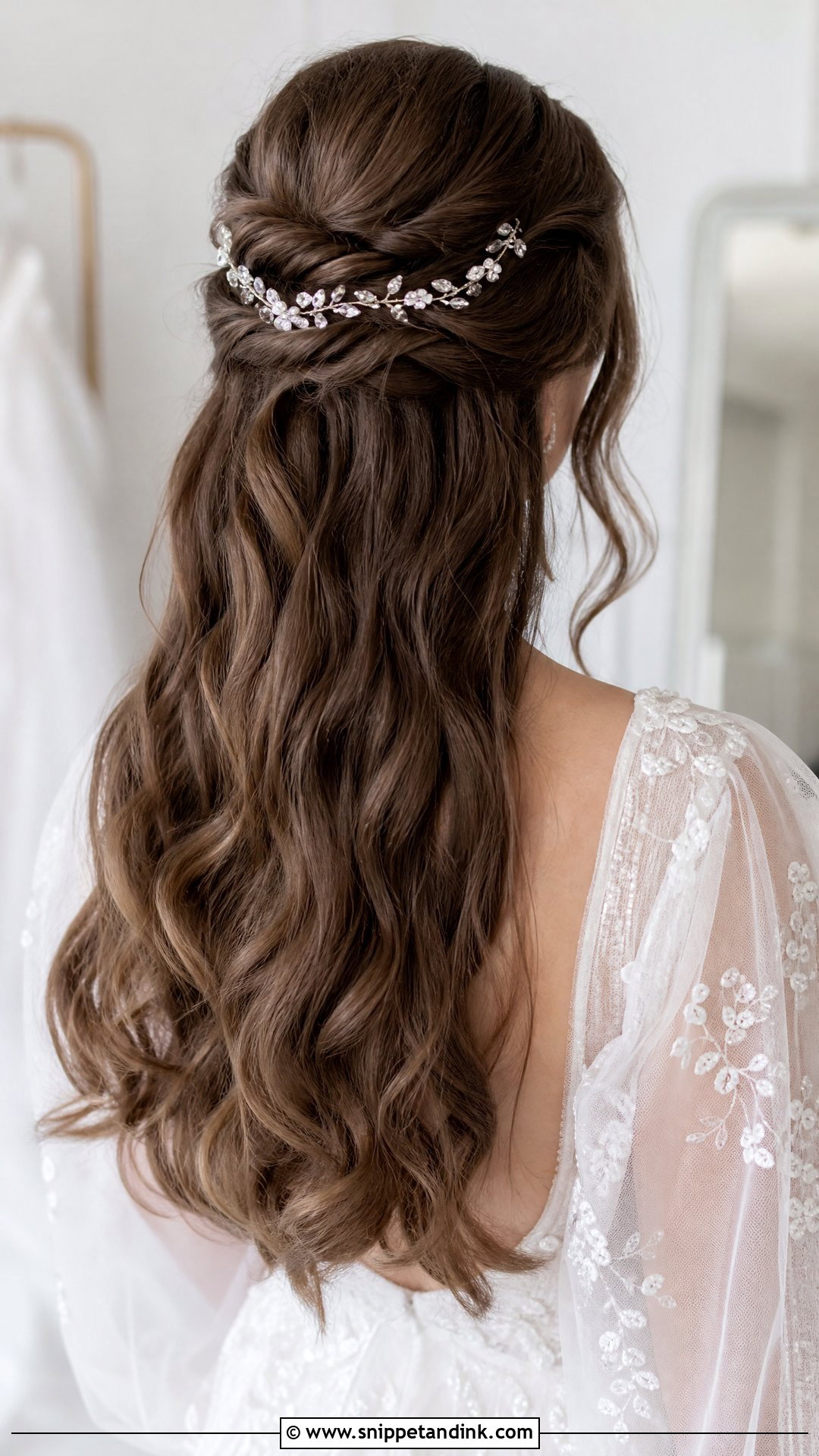 Bridal Half Up Hair With Crystal Hair Vine - Snippet and Ink - 15 Bride Hair Piece Accessories