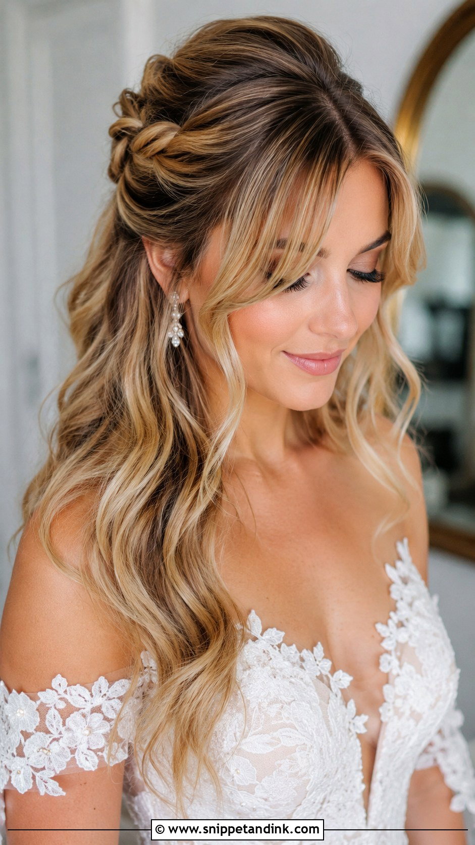 Bridal Half Up Hair With Curtain Bangs - Snippet and Ink - 20 Bridal Hair Curtain Bangs