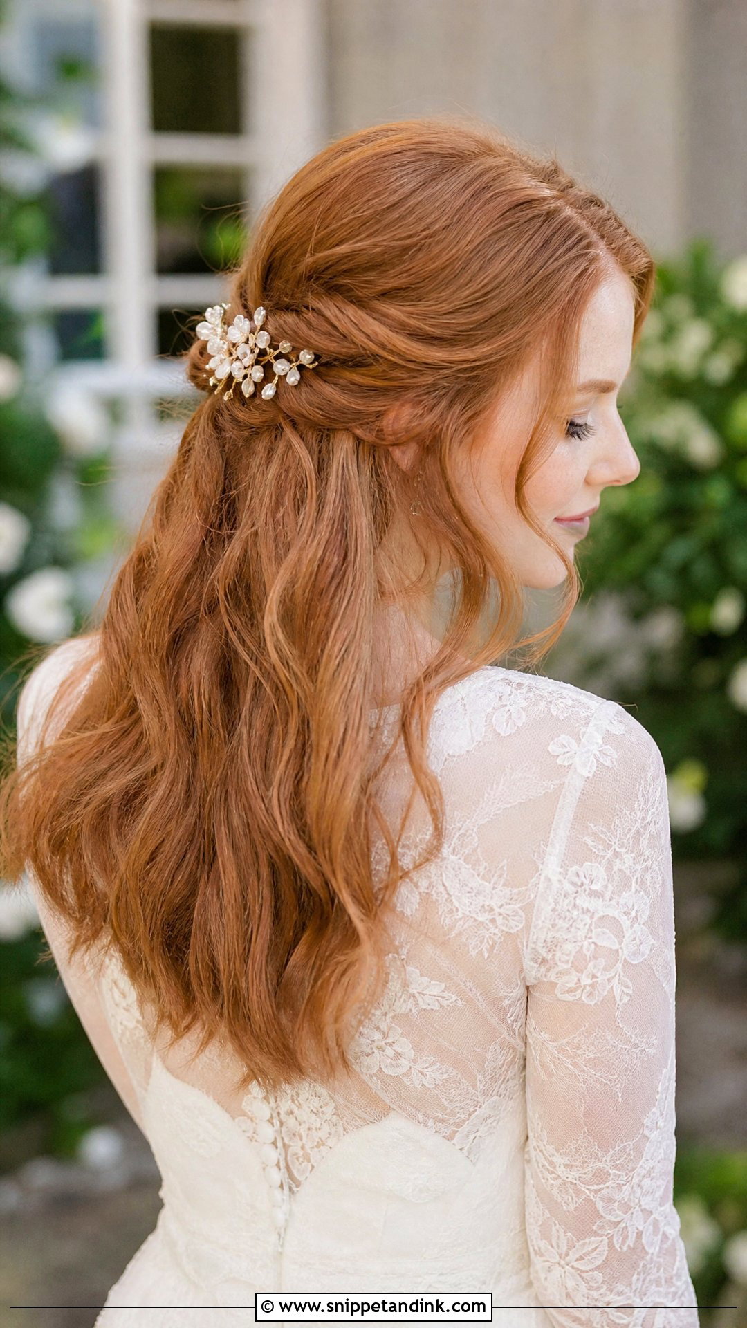Bridal Half Up Hair With Floral Brooch - Snippet and Ink - 15 Bridal Hair Brooch Ideas