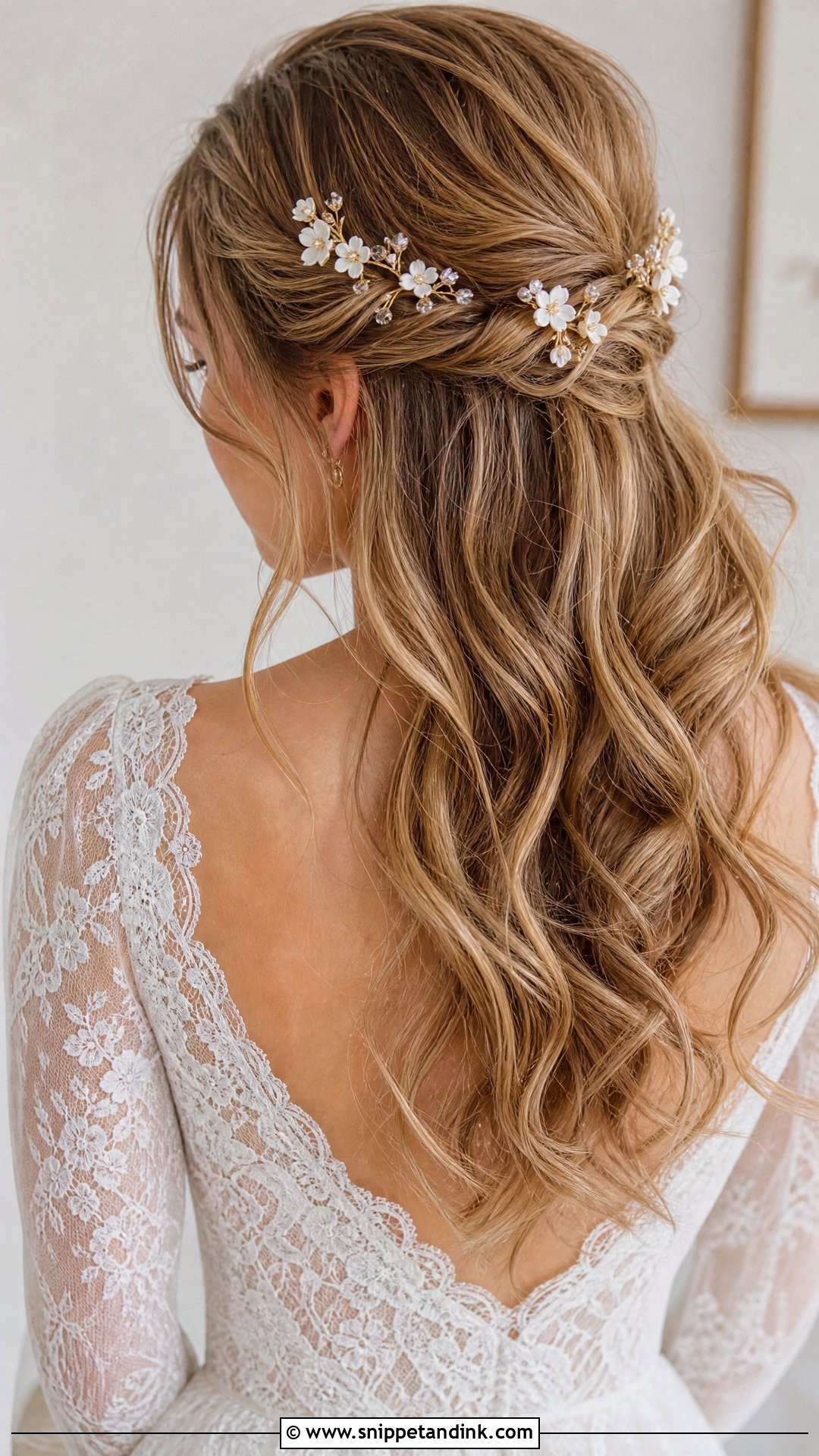 Bridal Half Up Hair With Floral Hair Pins - Snippet and Ink - 15 Bride Hair Pins