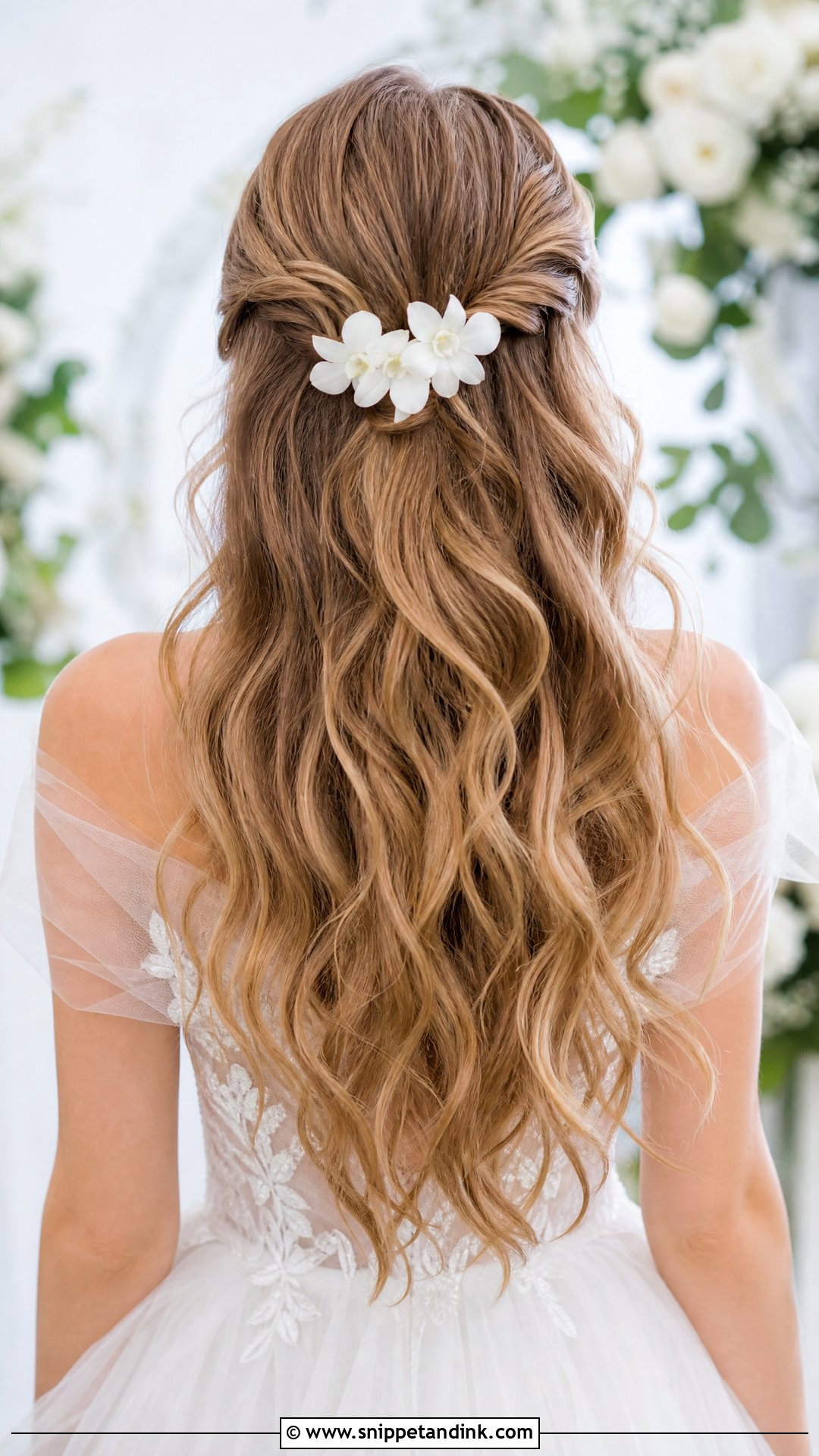 Bridal Half Up Hair With Flowers - Snippet and Ink - 15 Bridal Real Flower Hairstyle Ideas