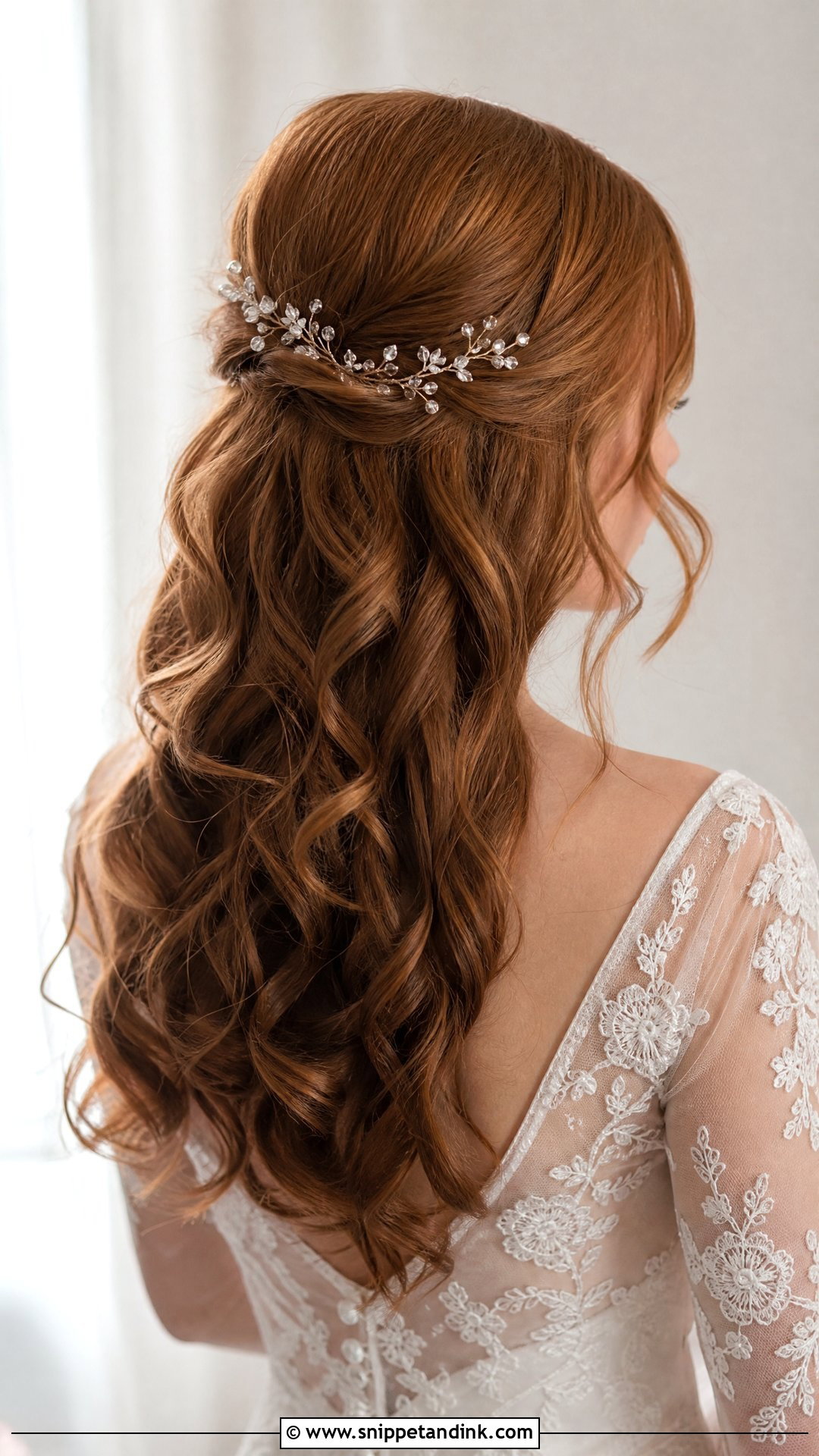 Bridal Half Up Hair With Hair Vine - Snippet and Ink - 15 Bridal Hair with Hair Piece Ideas