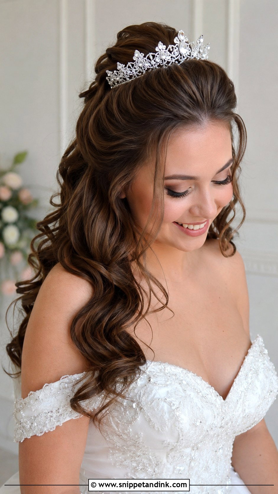 Bridal Half Up Hair With Tiara - Snippet and Ink - 20 Bridal Hair with Accessories