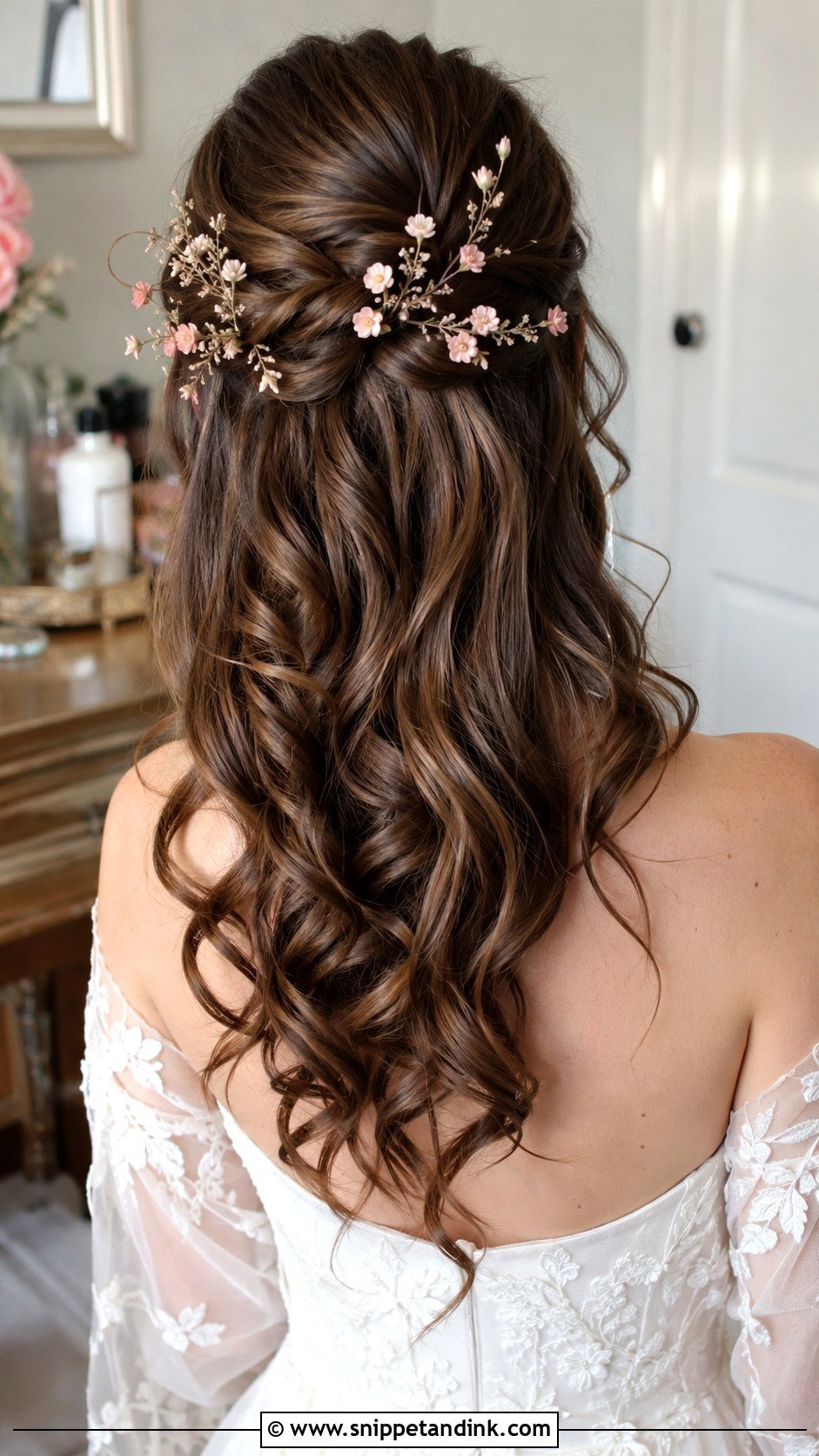 Bridal Half Up Hairstyle With Flowers - Snippet and Ink - 20 Bridal Hairstyle with Flowers
