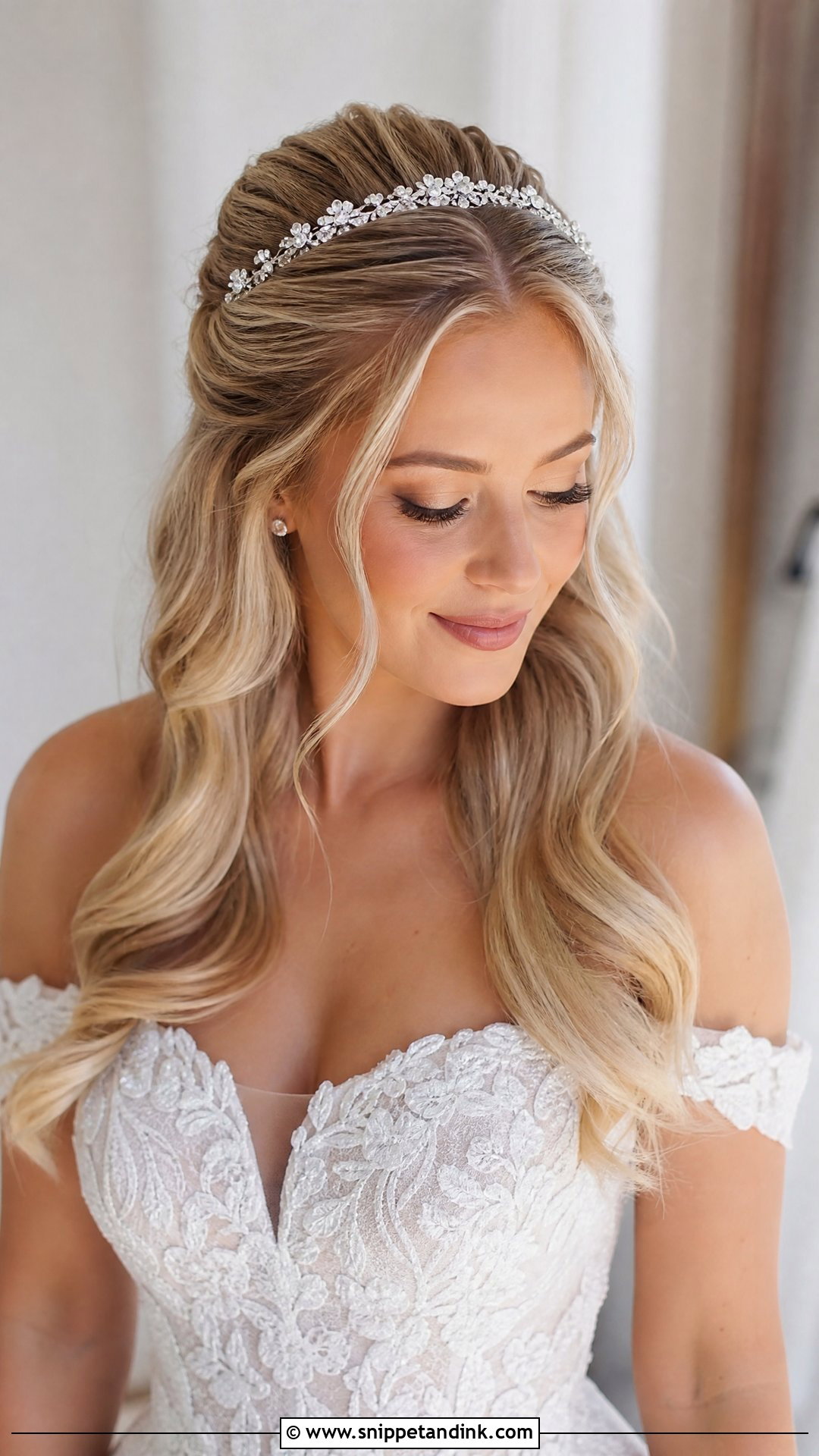 Bridal Half Up Half Down With Crystal Headband - Snippet and Ink - 15 Bridal Hairstyle with Headband Ideas