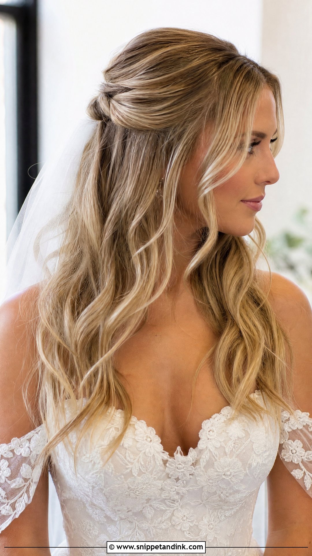 Bridal Half Up Half Down With Face Framing Layers - Snippet and Ink - 15 Bridal Hairstyles for Big Foreheads