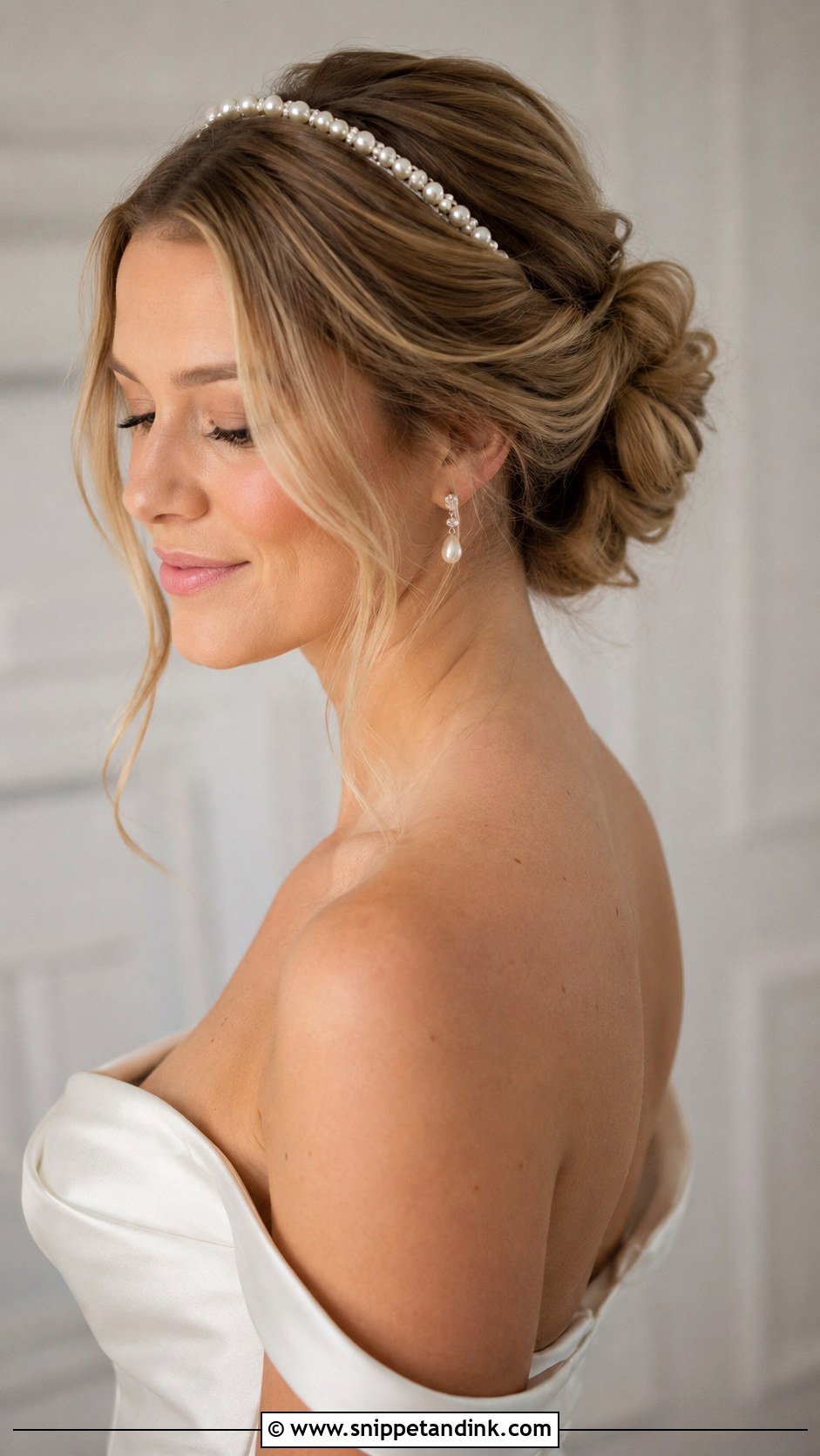 Bridal Headband Low Bun - Snippet and Ink - 20 Bridal Headband Hairstyles