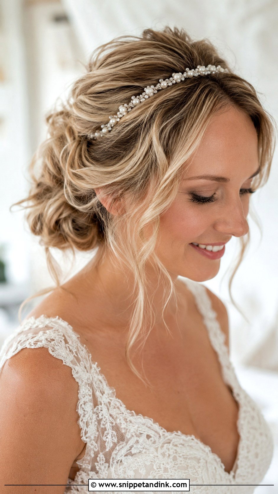 Bridal Headband Messy Bun - Snippet and Ink - 20 Bridal Headband Hairstyles