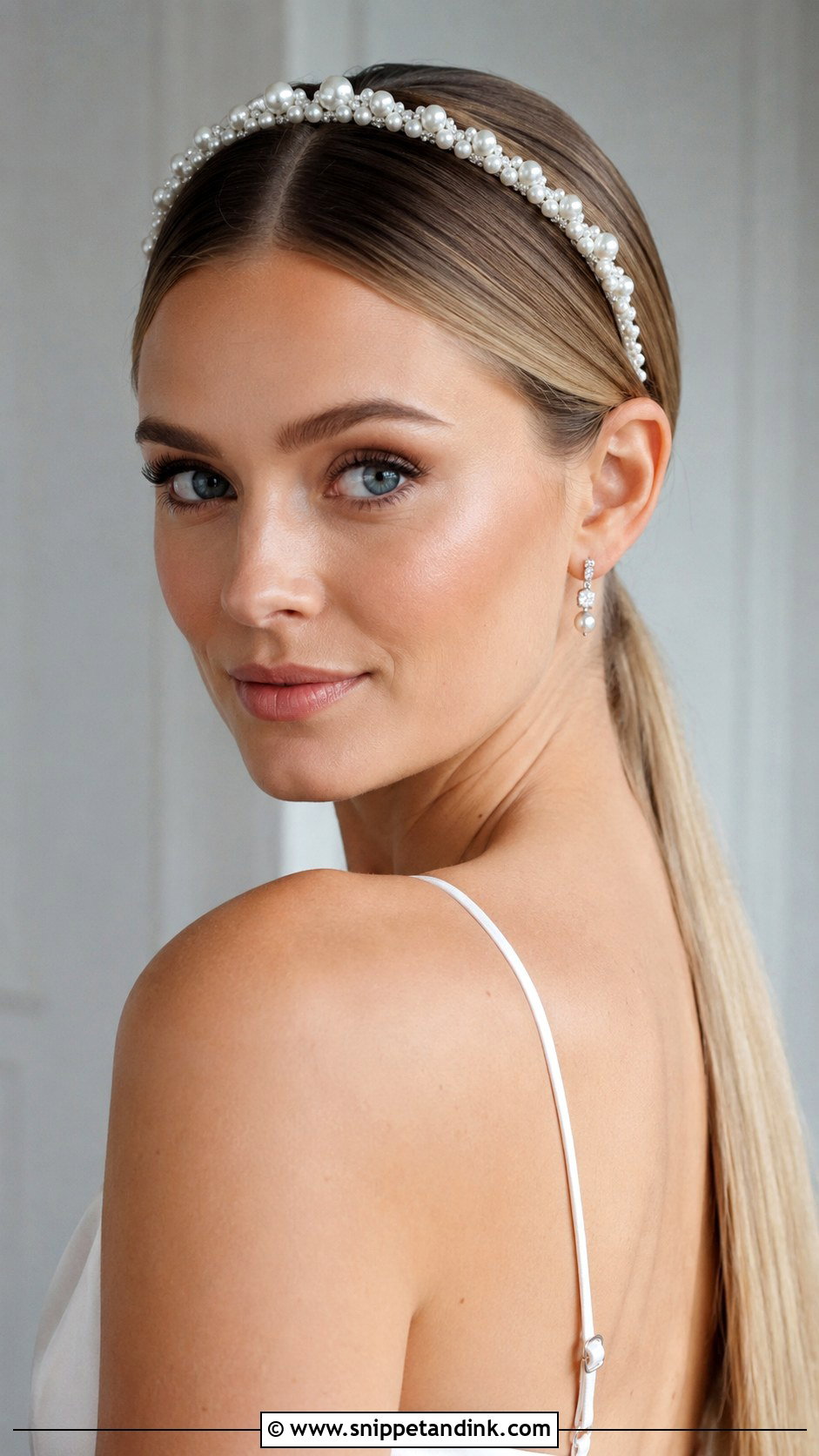 Bridal Headband With Sleek Low Ponytail - Snippet and Ink - 15 Wedding Hair Accessory Ideas