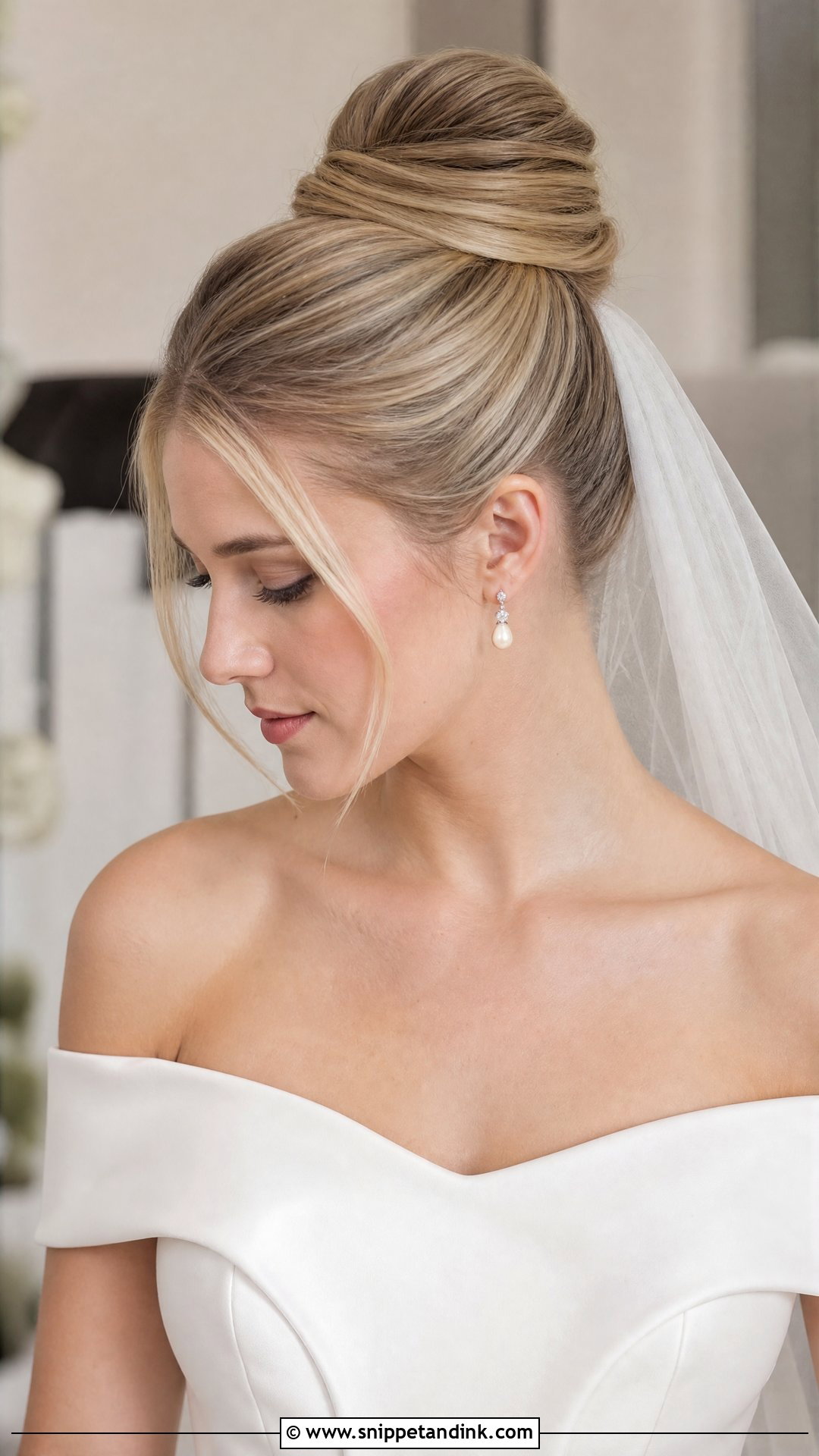 Bridal High Bun - Snippet and Ink - 15 Bridal Hair Aesthetic Ideas