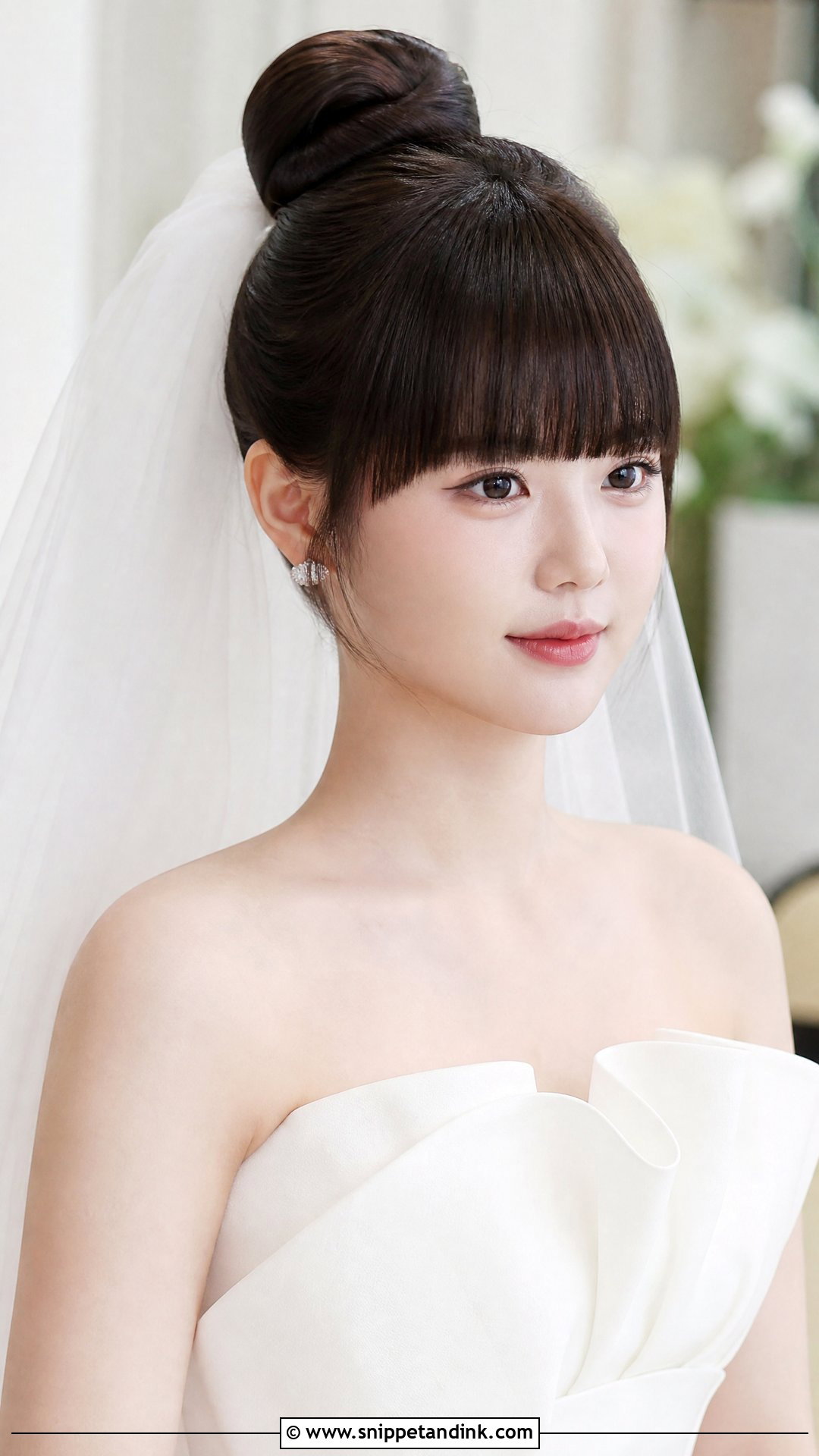Bridal High Bun With Blunt Bangs - Snippet and Ink - 15 Bridal Hairstyles Bangs