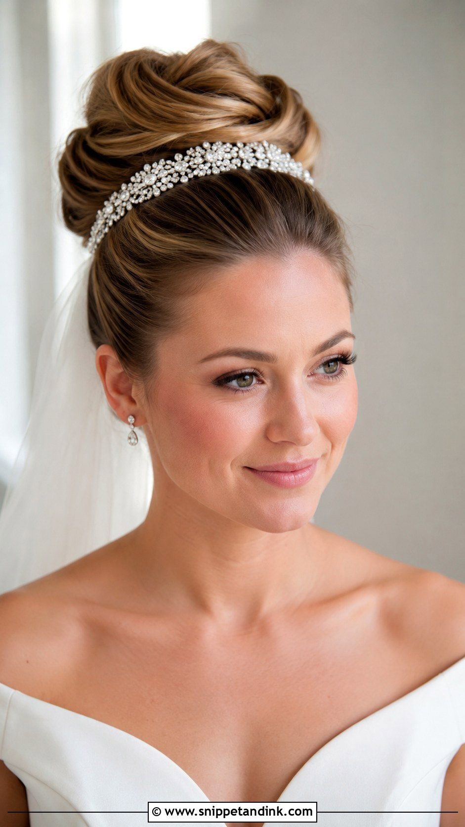 Bridal High Bun With Crystal Headband - Snippet and Ink - 20 Bridal Hairstyles with Headband