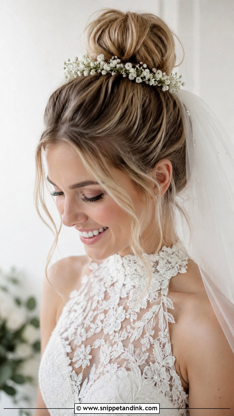 Bridal High Bun With Flowers - Snippet and Ink - 20 Bridal Hairstyle with Flowers