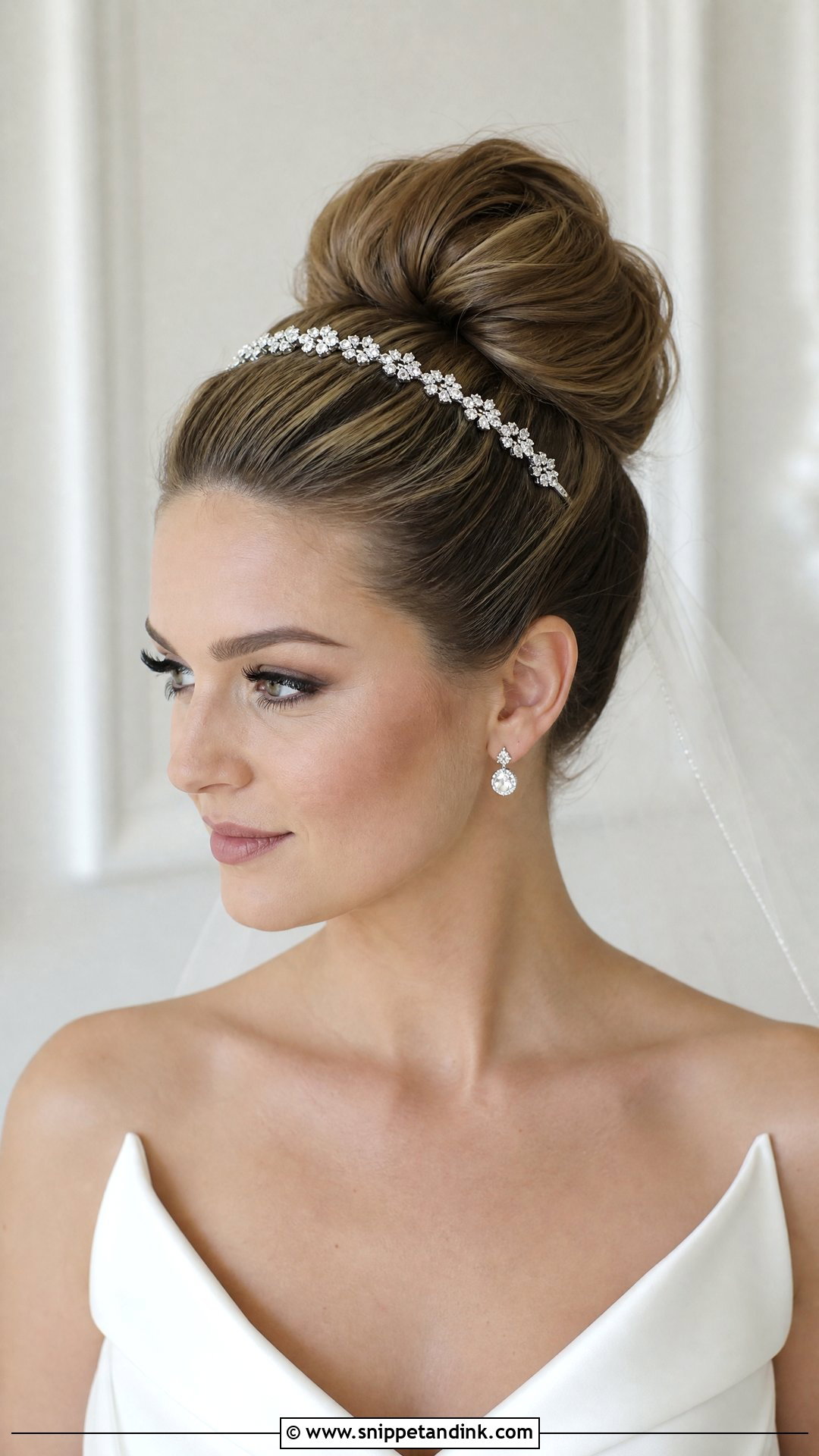 Bridal High Bun With Jeweled Headband - Snippet and Ink - 15 Bridal Hairstyle with Headband Ideas