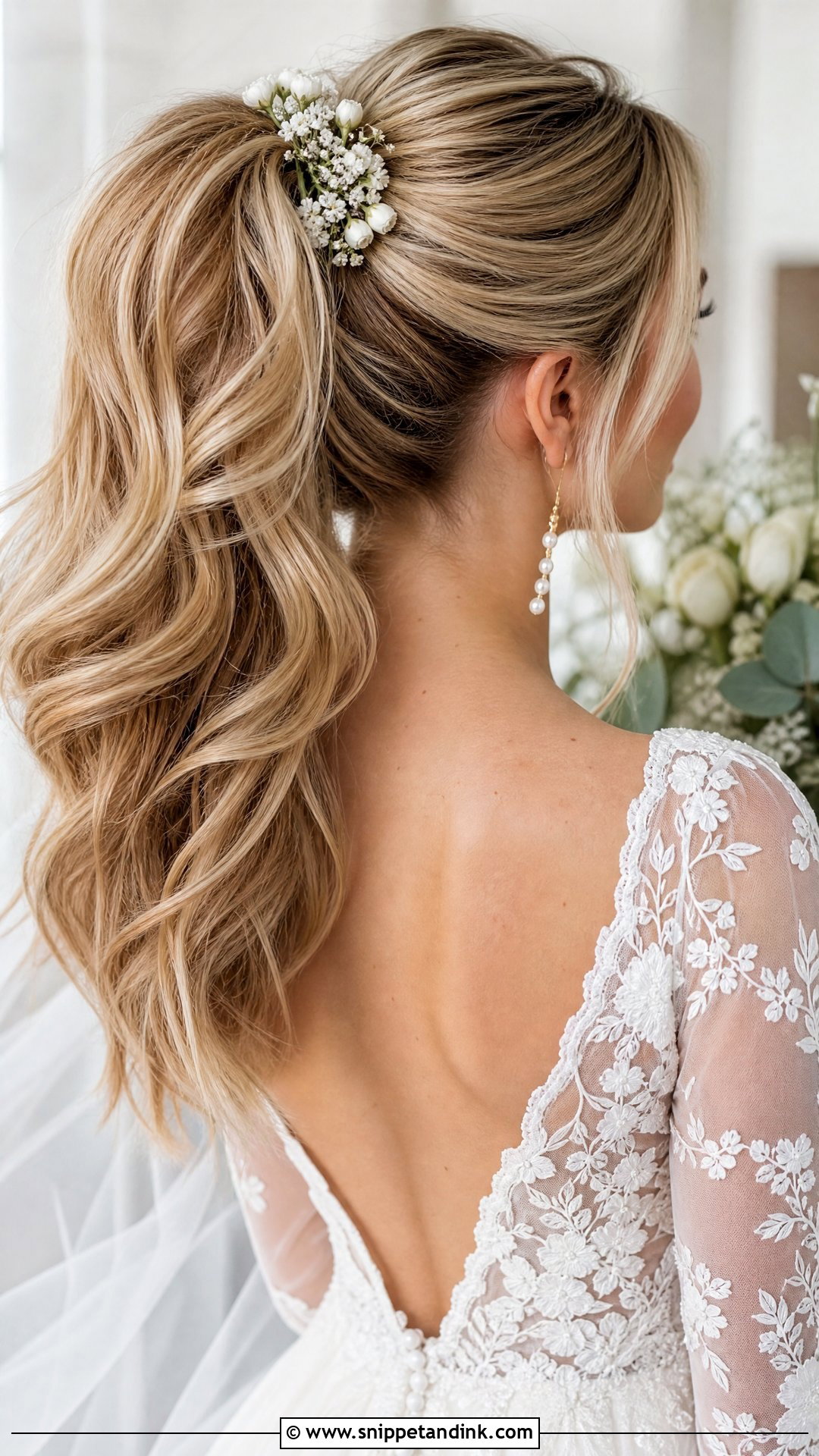 Bridal High Ponytail With Flowers - Snippet and Ink - 15 Bridal High Ponytail Wedding Hairstyles