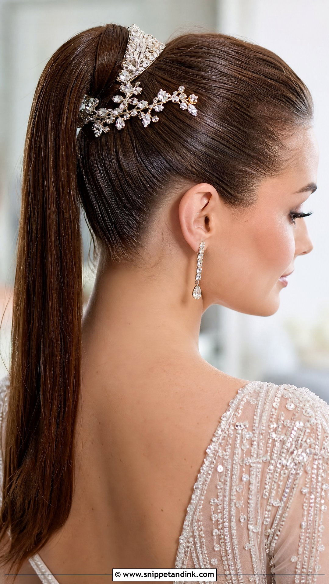 Bridal High Ponytail With Hair Accessories - Snippet and Ink - 20 High Pony Wedding Ideas
