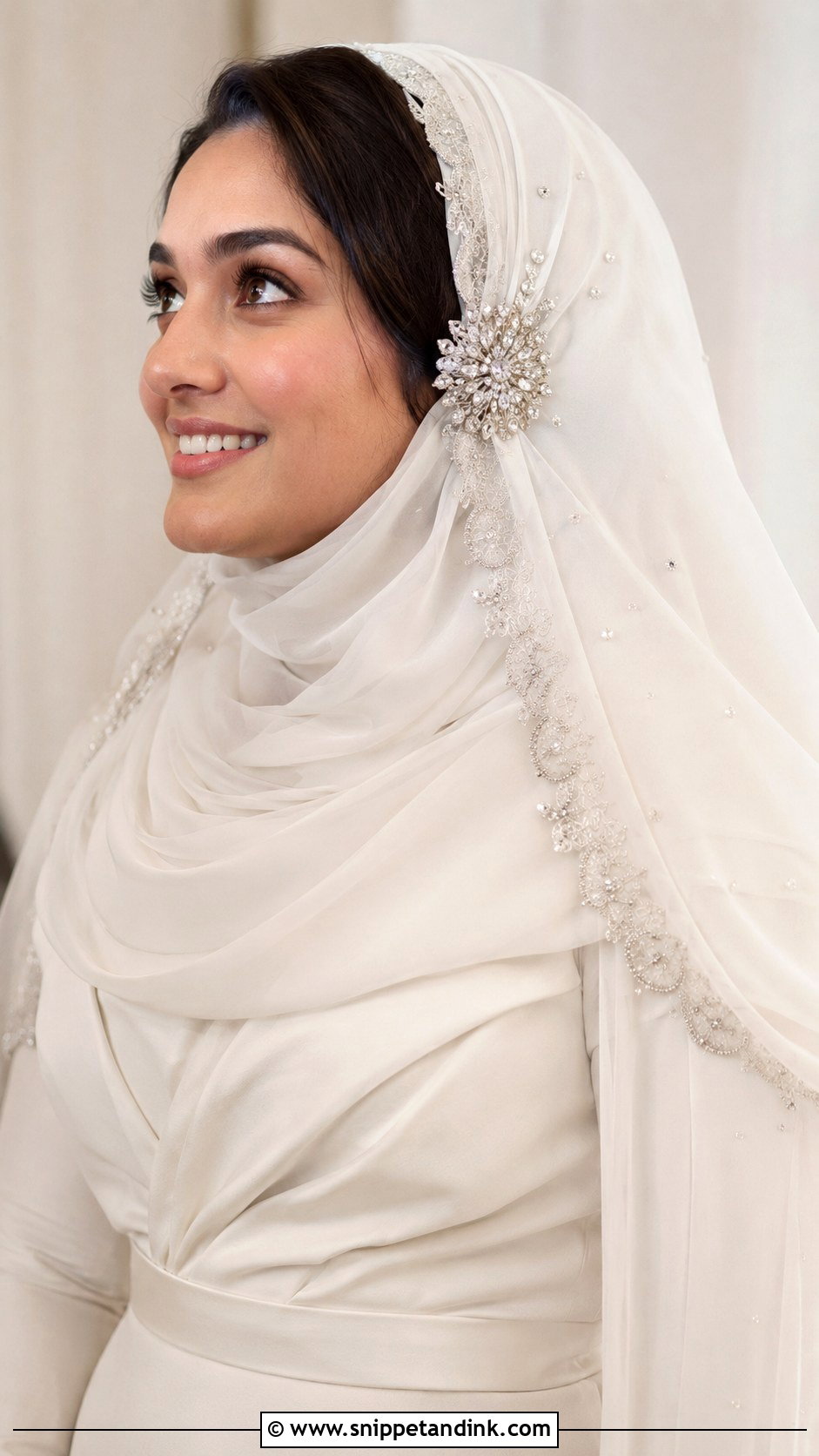 Bridal Hijab With Brooch Detail - Snippet and Ink - 25 Muslim Bridal Hairstyles