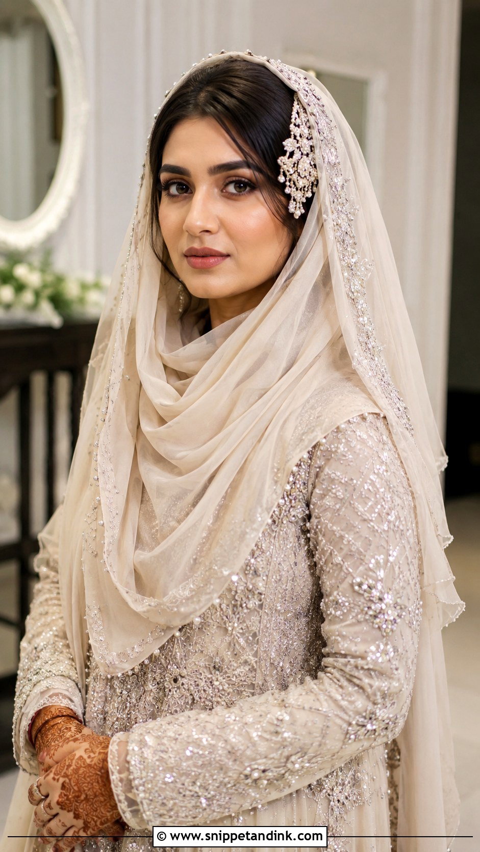 Bridal Hijab With Cascading Layers - Snippet and Ink - 25 Muslim Bridal Hairstyles