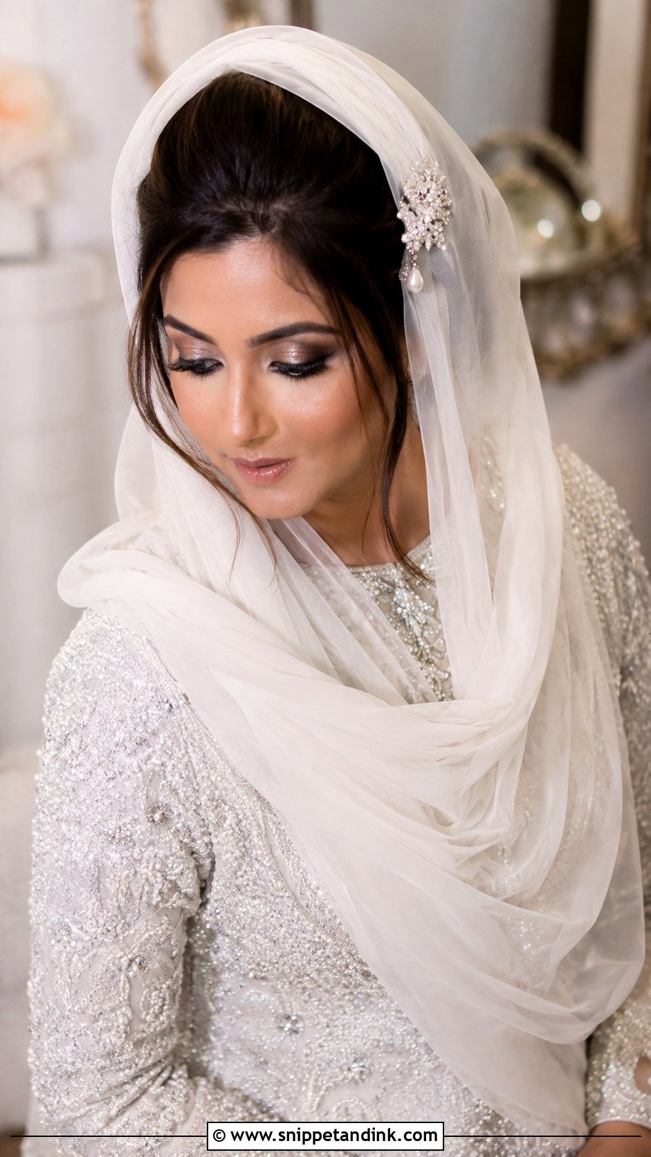 Bridal Hijab With High Bun - Snippet and Ink - 25 Muslim Bridal Hairstyles