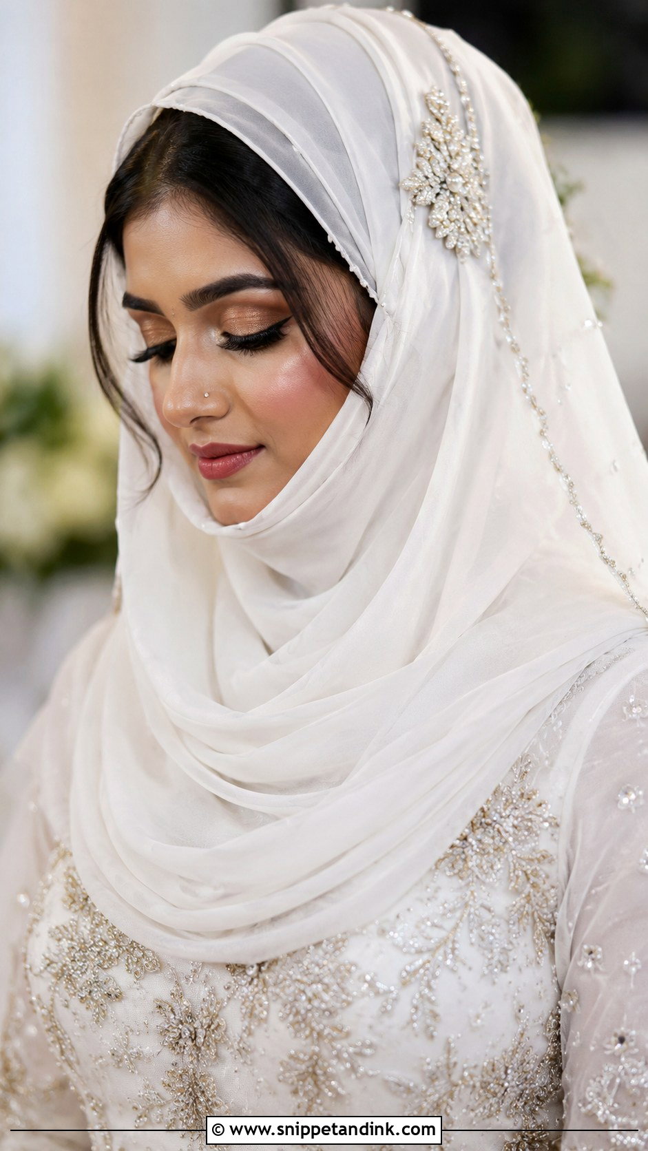 Bridal Hijab With Layered Drape - Snippet and Ink - 25 Muslim Bridal Hairstyles
