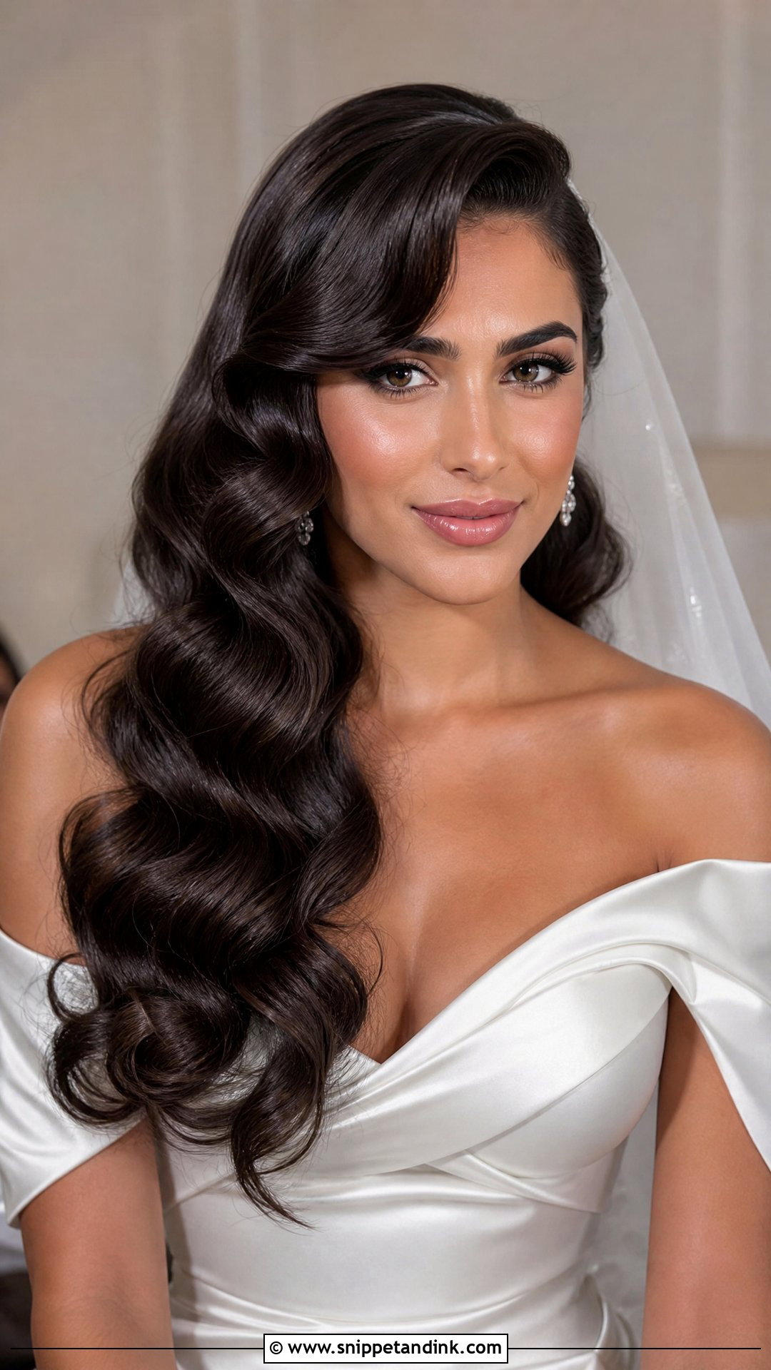 Bridal Hollywood Waves With Side Bangs - Snippet and Ink - 15 Bridal Hairstyles Bangs