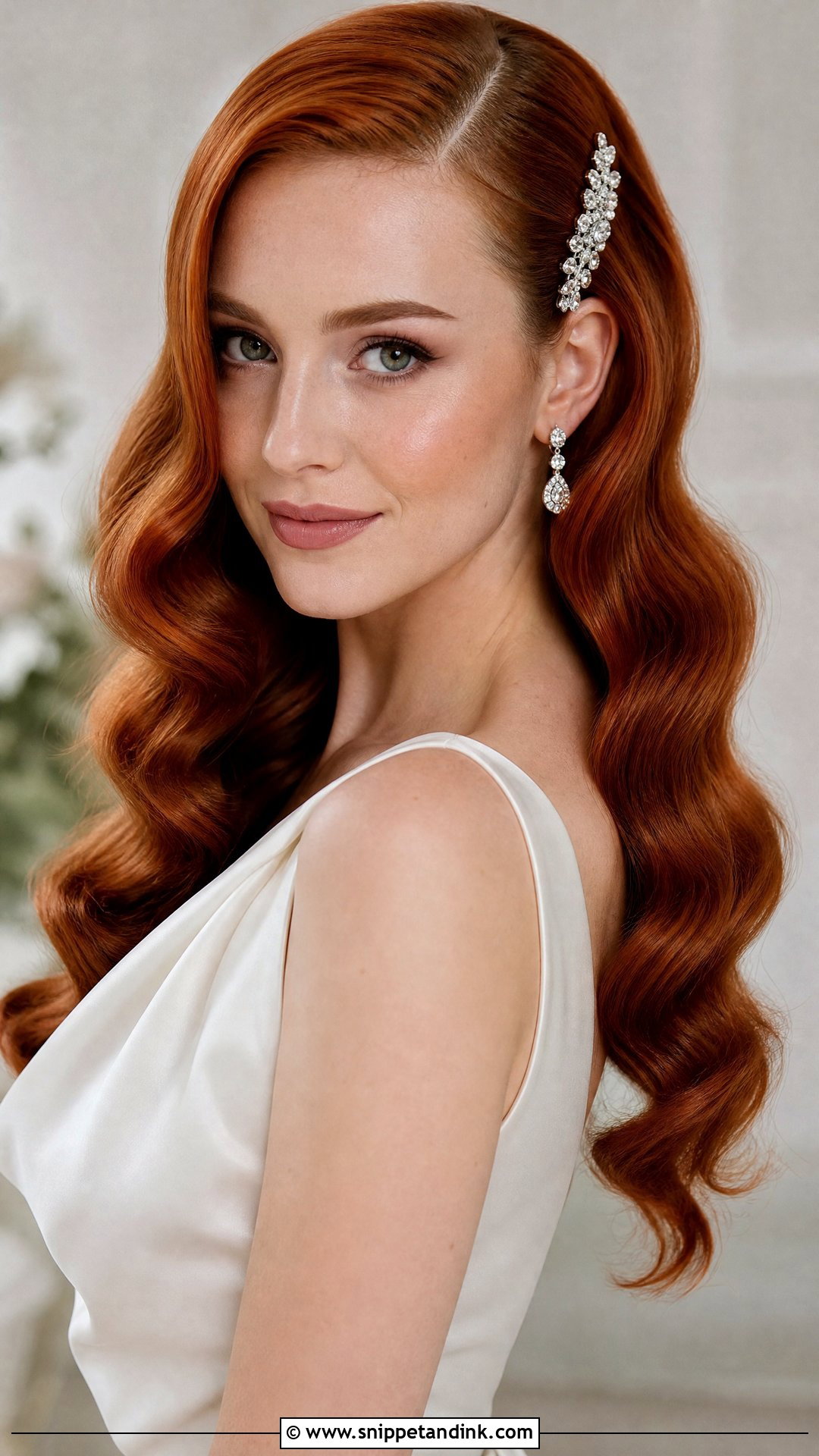 Bridal Hollywood Waves With Side Part - Snippet and Ink - 15 Bridal Hairstyles for Big Foreheads