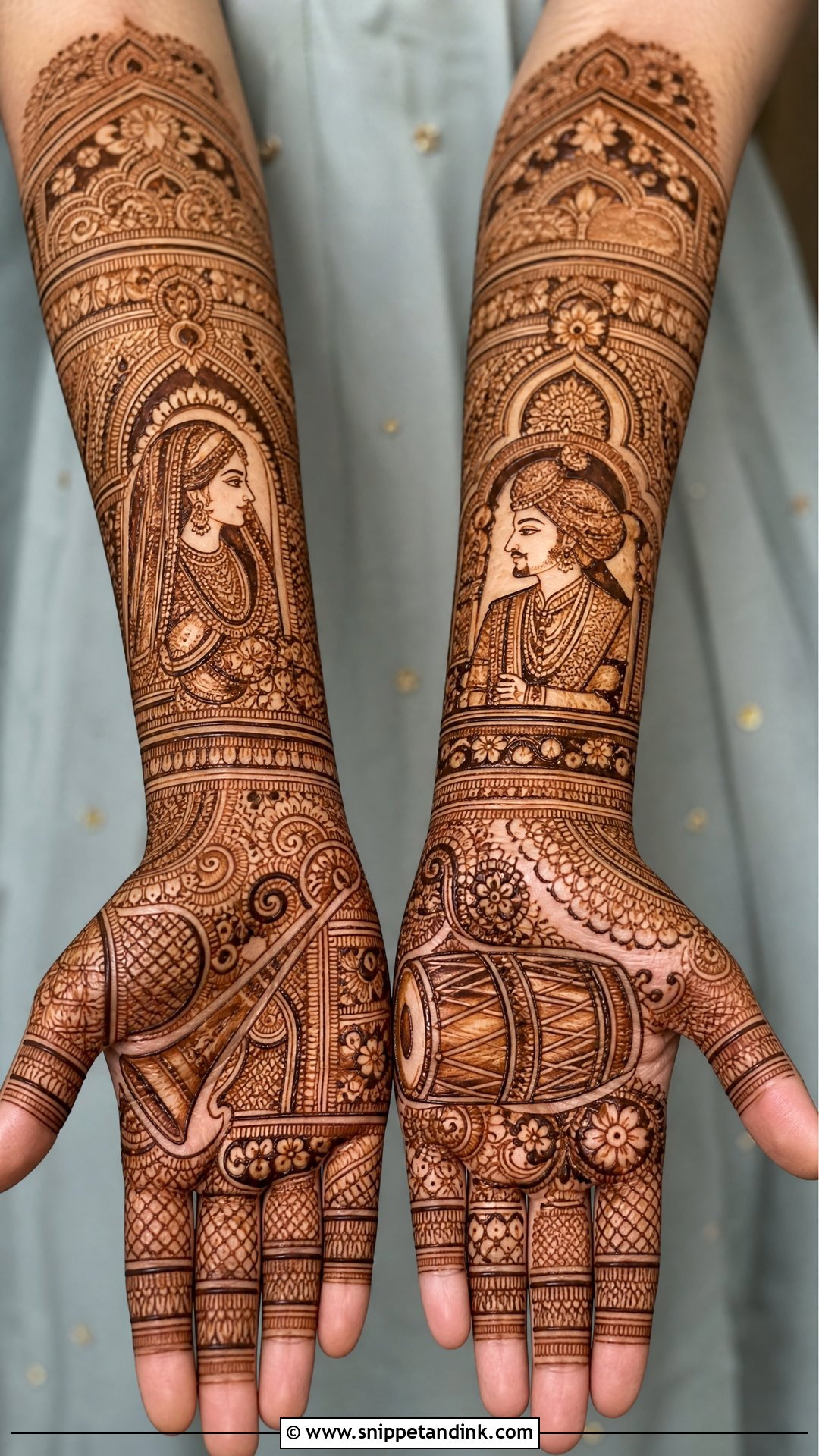 Bridal Instruments Mehndi Design With Bride And Groom - Snippet and Ink - 20 Bridal Instruments Mehndi Designs