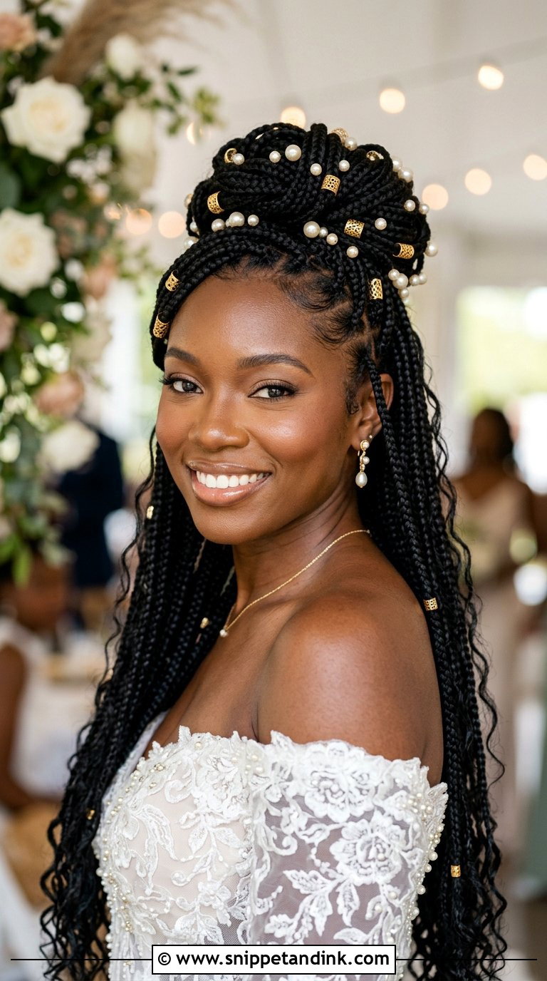 Bridal Knotless Braids Half Up - Snippet and Ink - 20 Bridal Hairstyles for Black Women