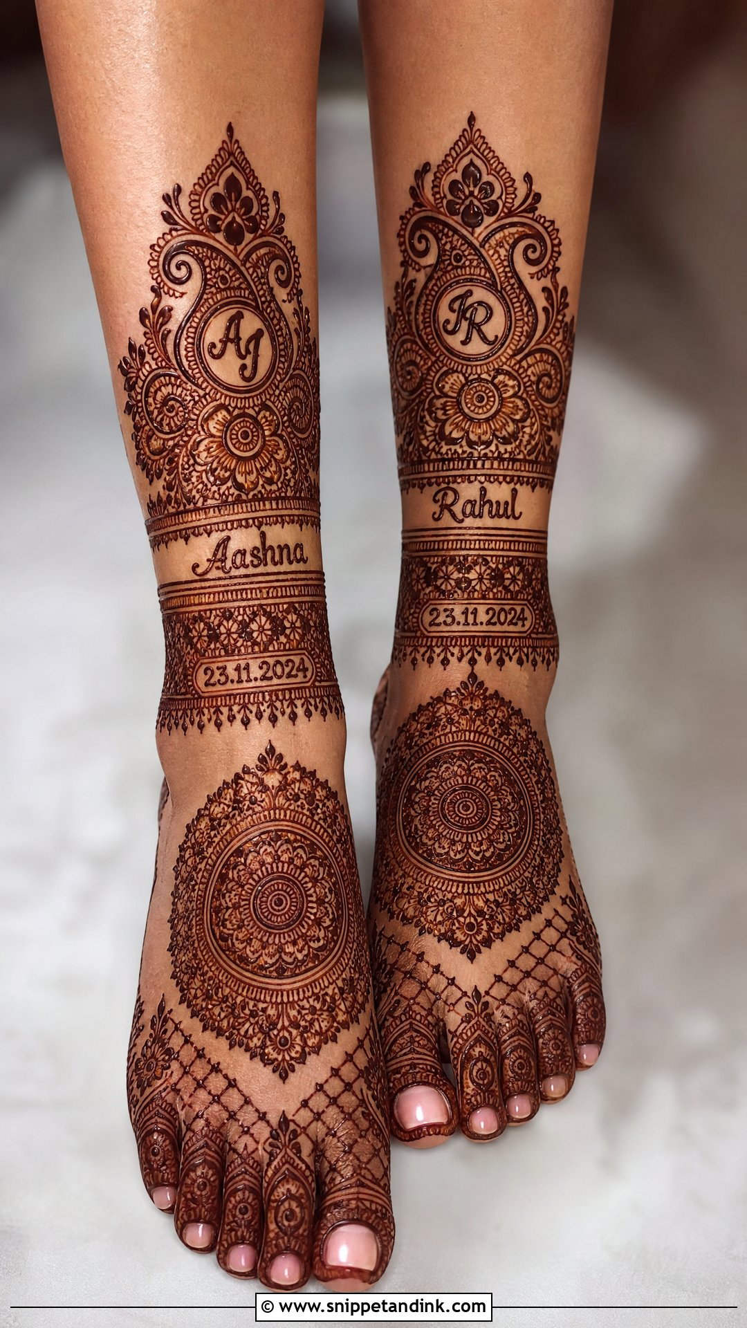 Bridal Leg Mehndi With Name - Snippet and Ink - 20 Bride Lag Mehndi Design Ideas