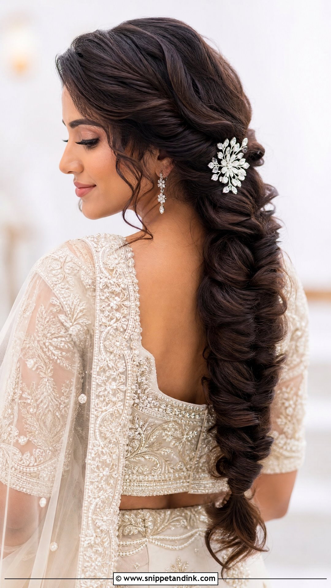 Bridal Long Braid With Jeweled Brooch - Snippet and Ink - 15 Bridal Hair Brooch Ideas
