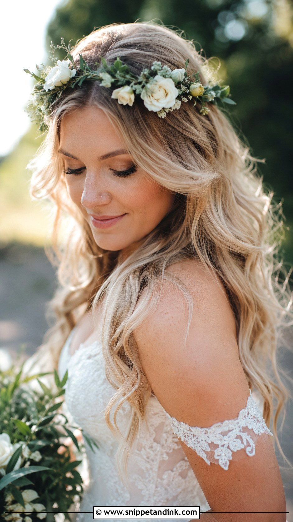 Bridal Long Hair With Floral Crown - Snippet and Ink - 20 Bridal Hair with Accessories
