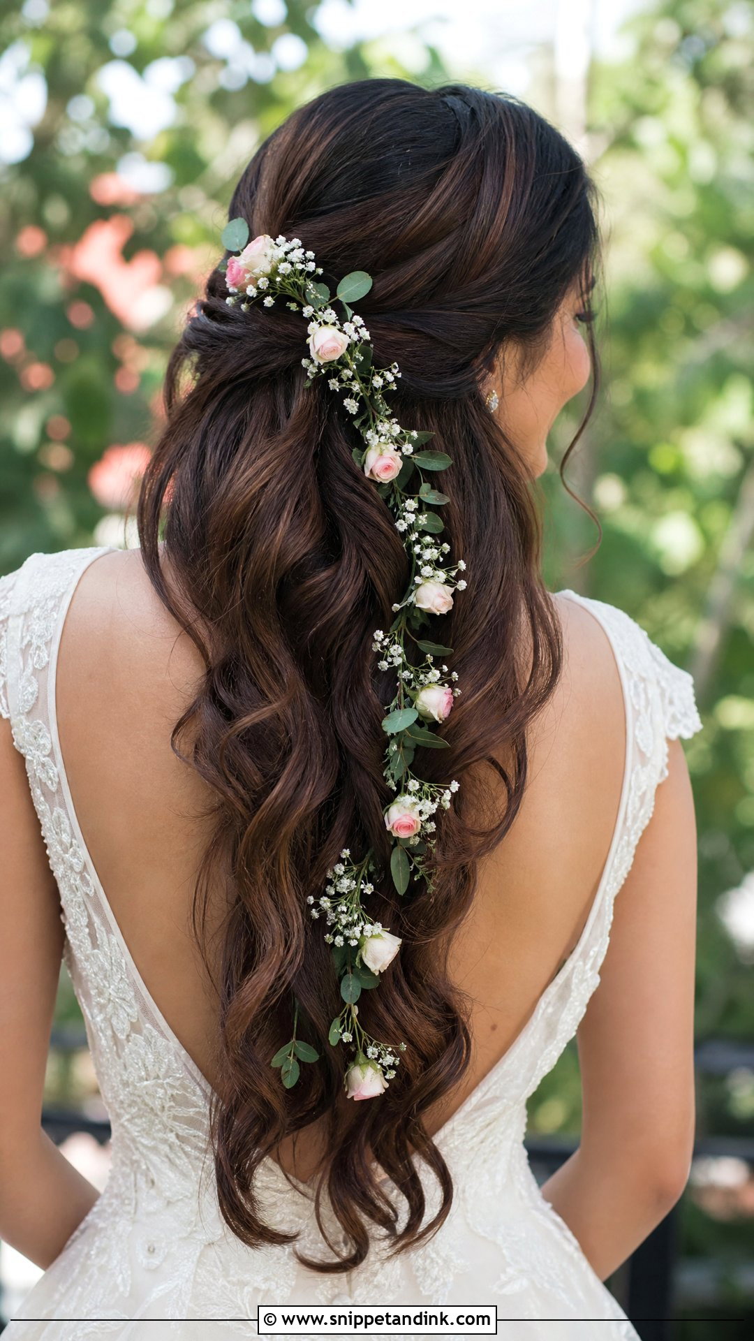 Bridal Long Hair With Flower Vine - Snippet and Ink - 15 Bridal Real Flower Hairstyle Ideas
