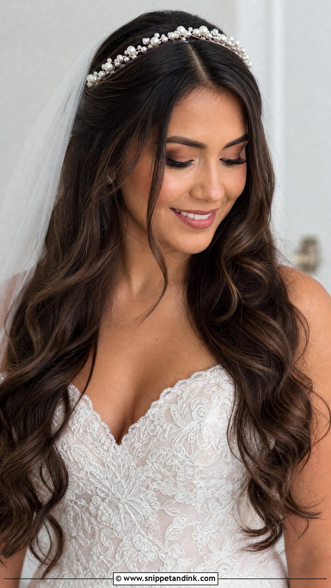 Bridal Long Hair With Pearl Headband - Snippet and Ink - 15 Bridal Hairstyle with Headband Ideas