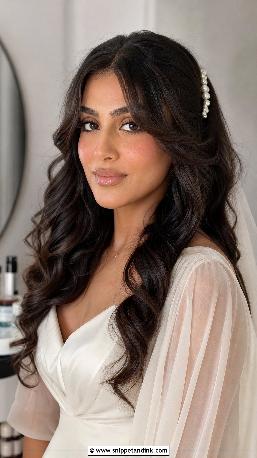Bridal Loose Curls With Curtain Fringe - Snippet and Ink - 15 Bridal Hairstyles for Big Foreheads