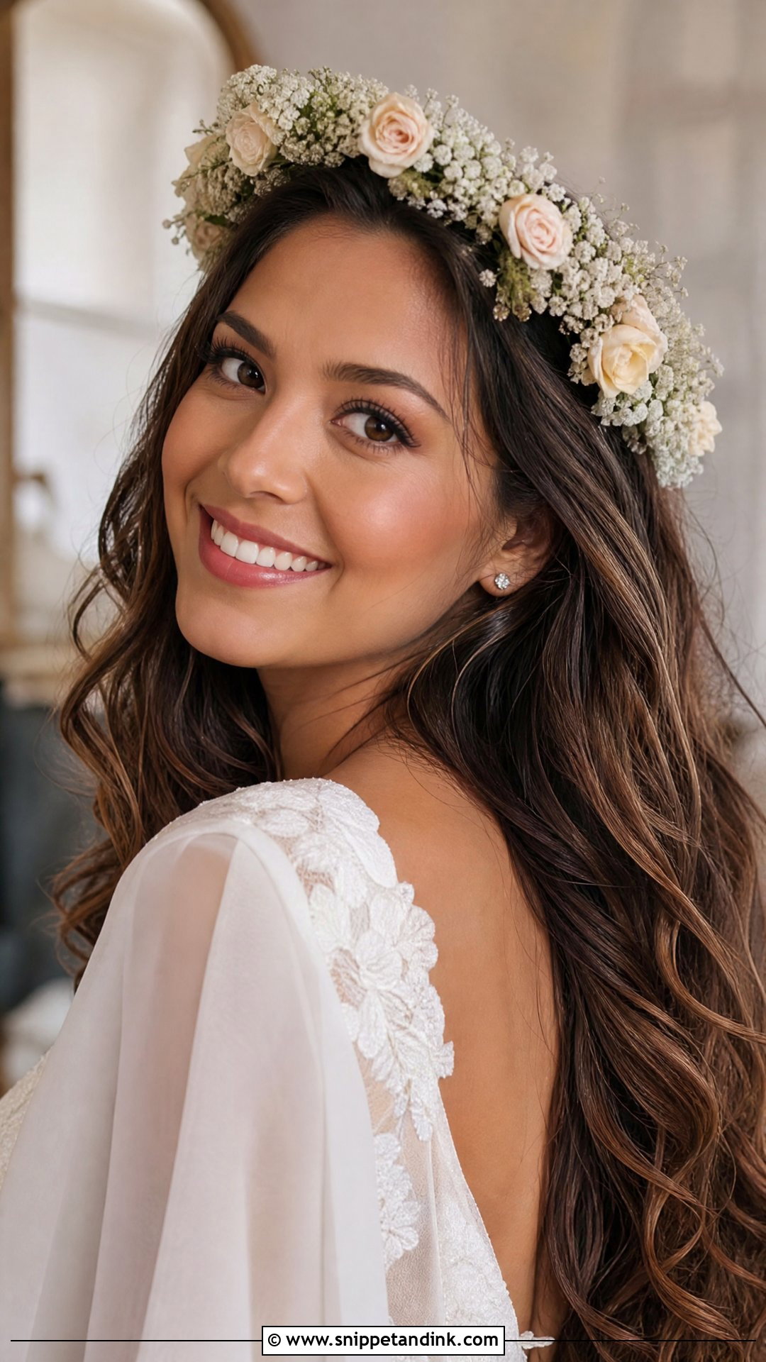 Bridal Loose Curls With Flower Crown - Snippet and Ink - 15 Bride Hair Piece Accessories