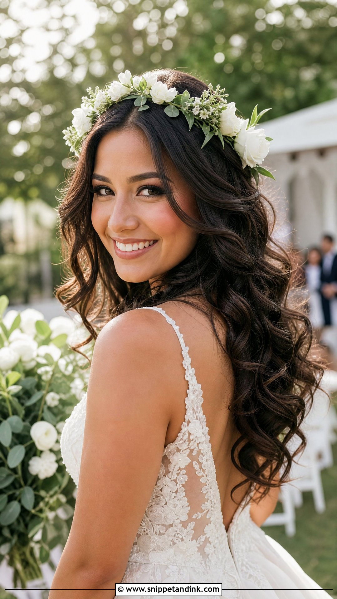 Bridal Loose Curls With Flower Crown - Snippet and Ink - 15 Bridal Hair Accessory Ideas