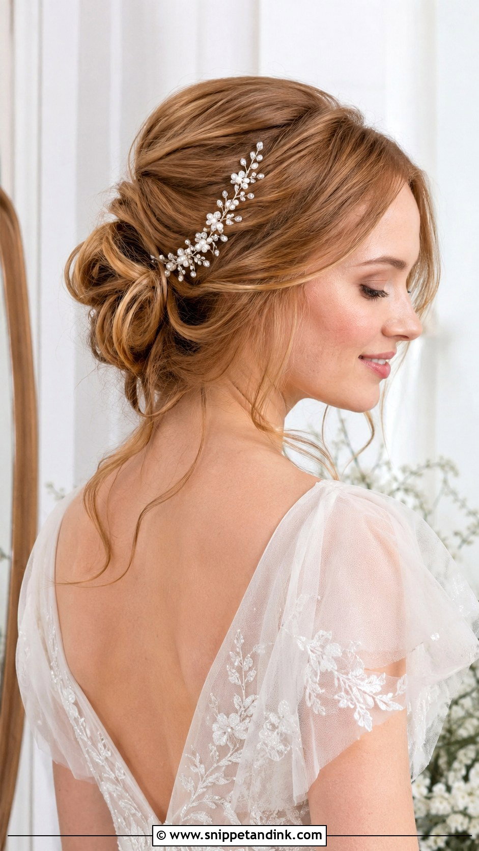 Bridal Loose Updo With Side Vine Clip - Snippet and Ink - 15 Side Bridal Hair Clip Ideas