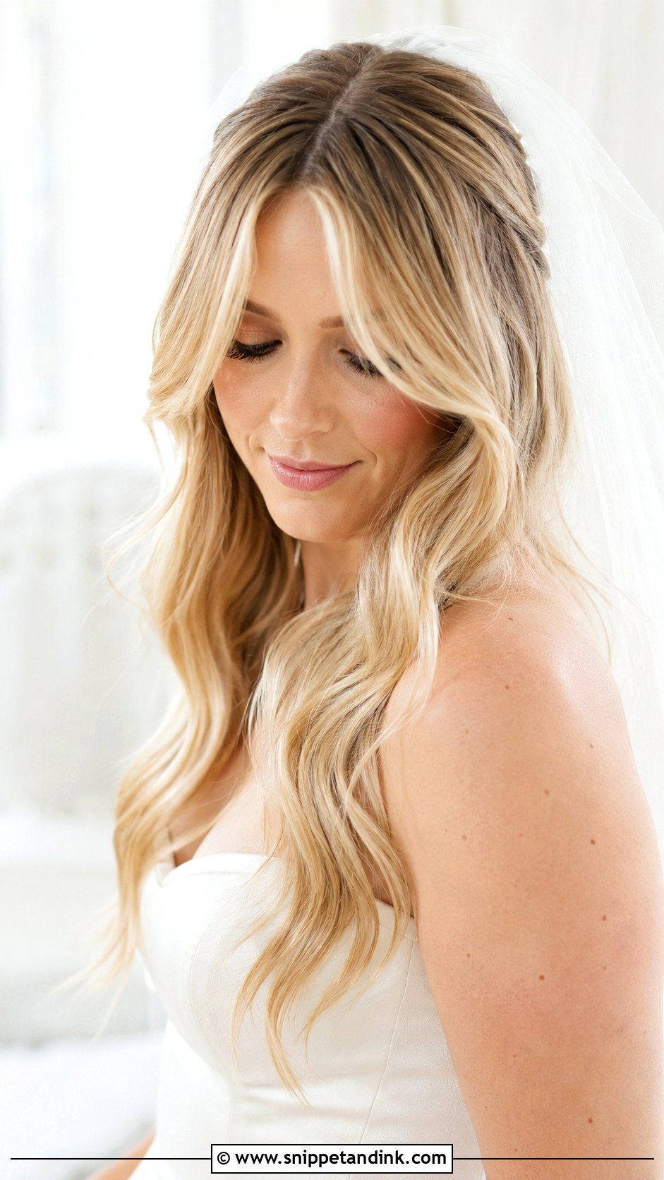 Bridal Loose Waves With Curtain Bangs - Snippet and Ink - 20 Bridal Hair Curtain Bangs