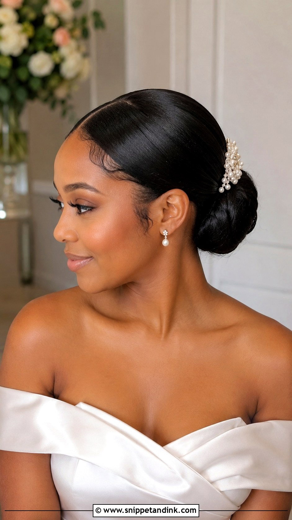 Bridal Low Bun Black Hair - Snippet and Ink - 20 Bridal Hair Black Hair Ideas