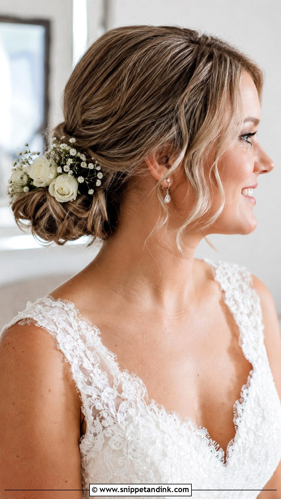 Bridal Low Bun With Flowers - Snippet and Ink - 20 Bridal Hairstyle with Flowers