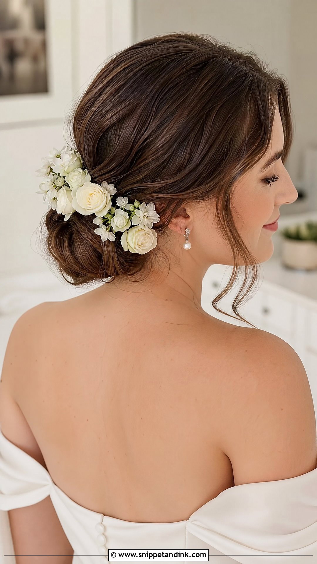 Bridal Low Bun With Flowers - Snippet and Ink - 15 Bridal Hairstyles Flowers