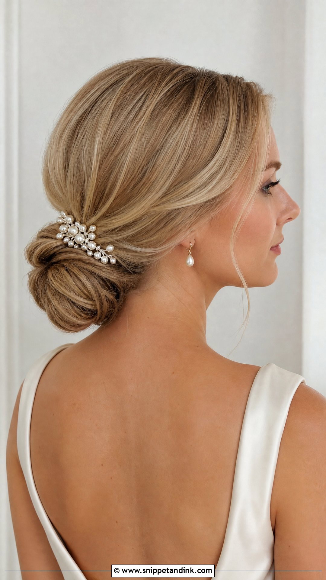 Bridal Low Bun With Pearl Brooch - Snippet and Ink - 15 Bridal Hair Brooch Ideas