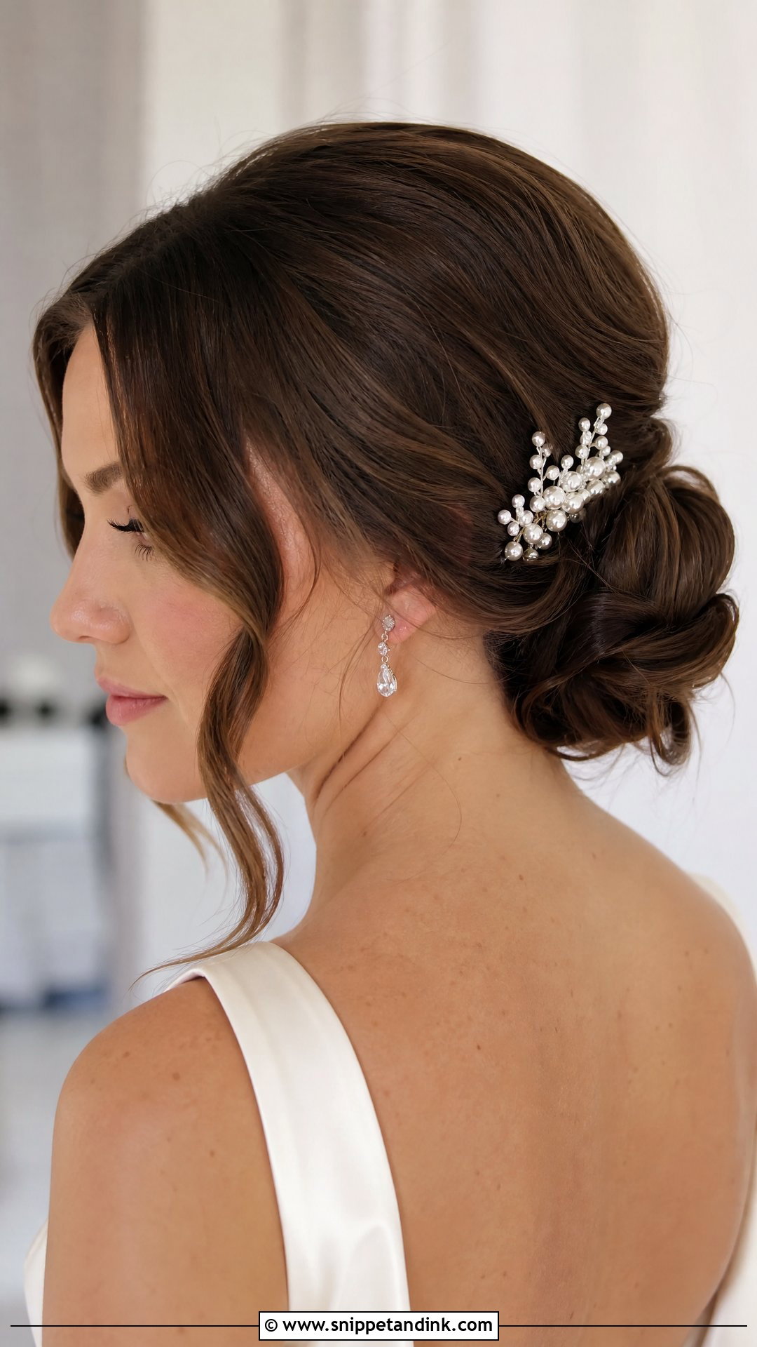 Bridal Low Bun With Pearl Comb - Snippet and Ink - 15 Bridal Hair with Hair Piece Ideas