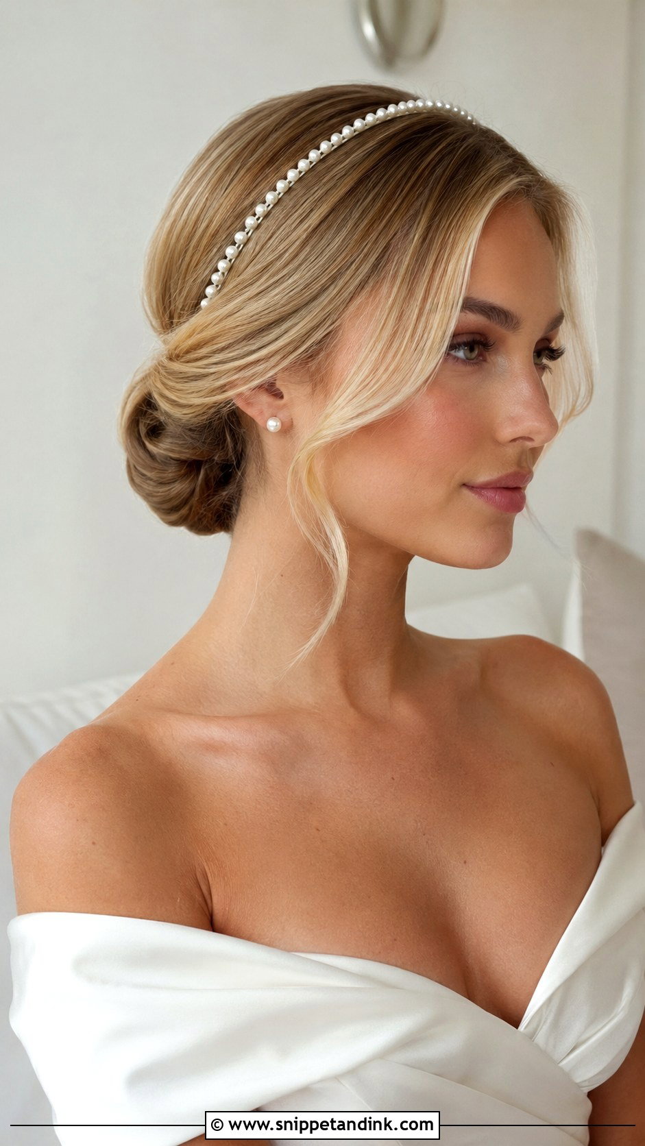 Bridal Low Bun With Pearl Headband - Snippet and Ink - 20 Bridal Hairstyles with Headband
