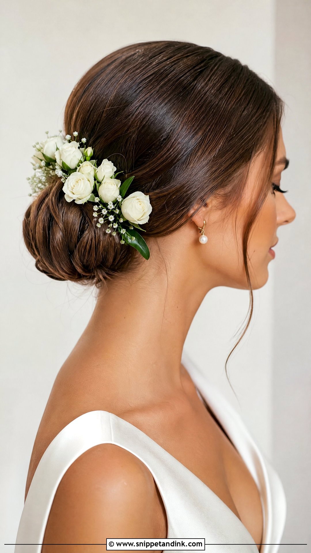 Bridal Low Bun With Real Flowers - Snippet and Ink - 15 Bridal Real Flower Hairstyle Ideas