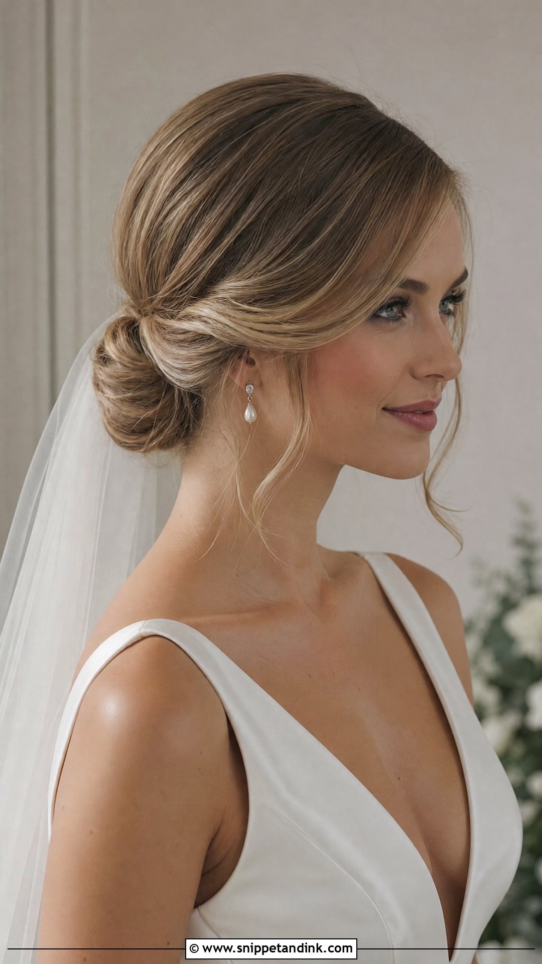 Bridal Low Bun With Side Bangs - Snippet and Ink - 15 Big Forehead Bridal Hairstyles