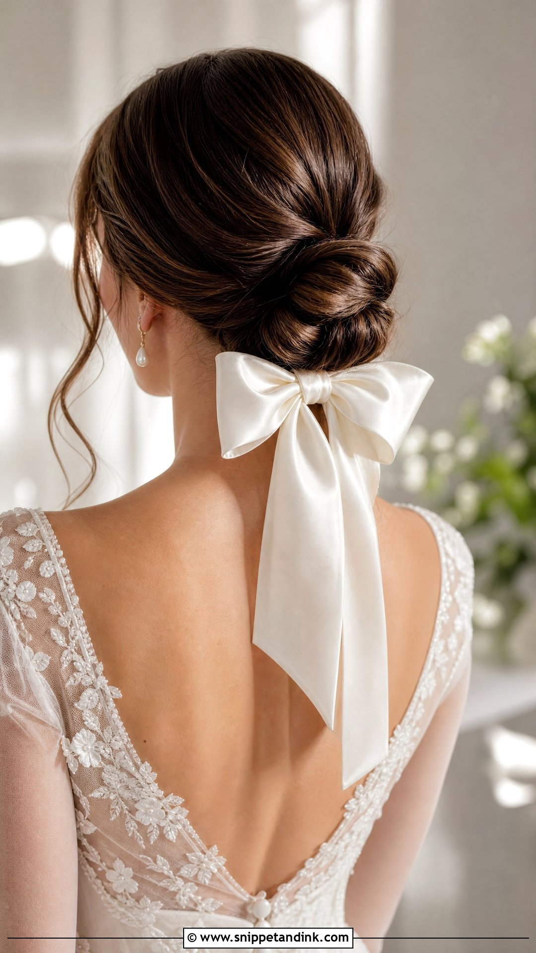 Bridal Low Bun With Silk Hair Bow - Snippet and Ink - 15 Bride Hair Piece Accessories