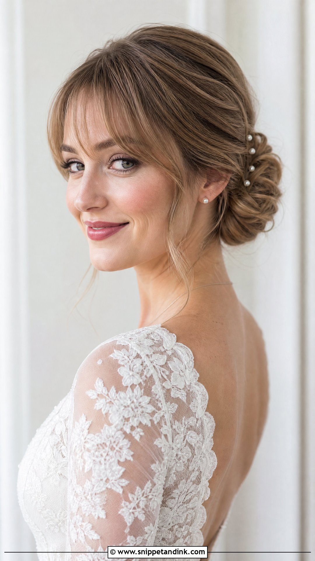 Bridal Low Bun With Wispy Bangs - Snippet and Ink - 15 Bridal Hairstyles Bangs